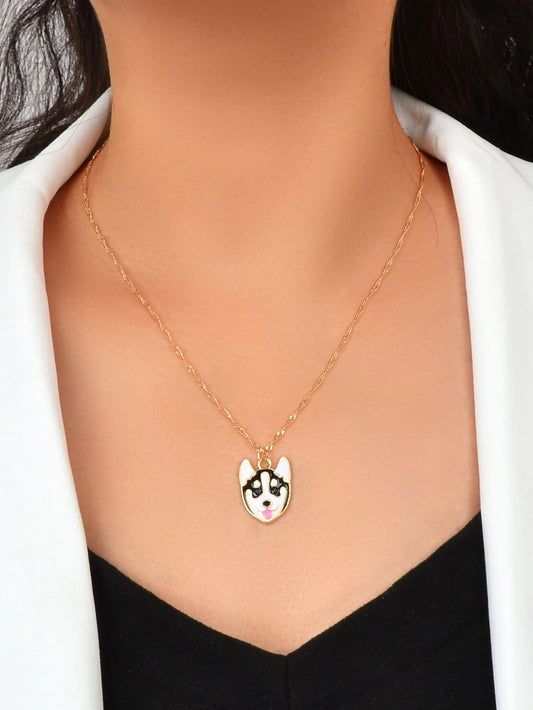 Cartoon Designer Jewelry Gold Link Chain White Black Enamel Dog Pendant Necklace