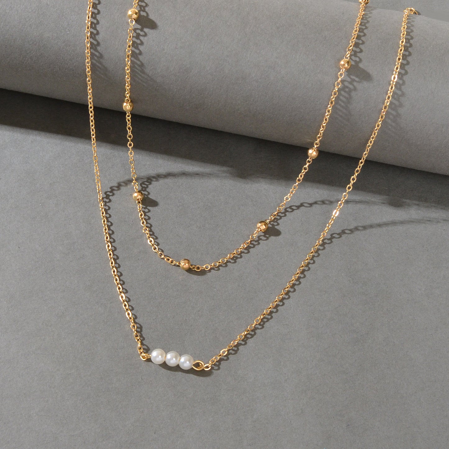 2pcs Female Jewellery Gold Silver Chain Beads Pearl Necklace Fashion Accessories
