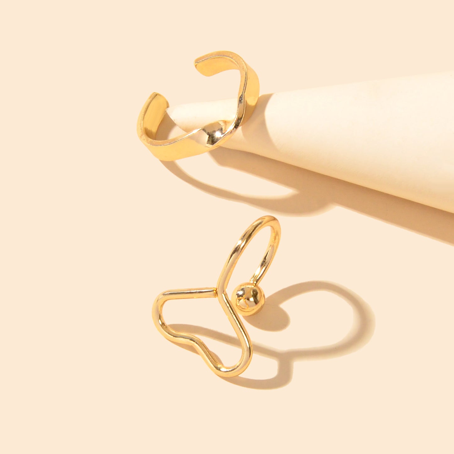 2pcs Minimalist Cartilage Jewellery Gold Metal Heart Geometric Earrings Ear Cuff
