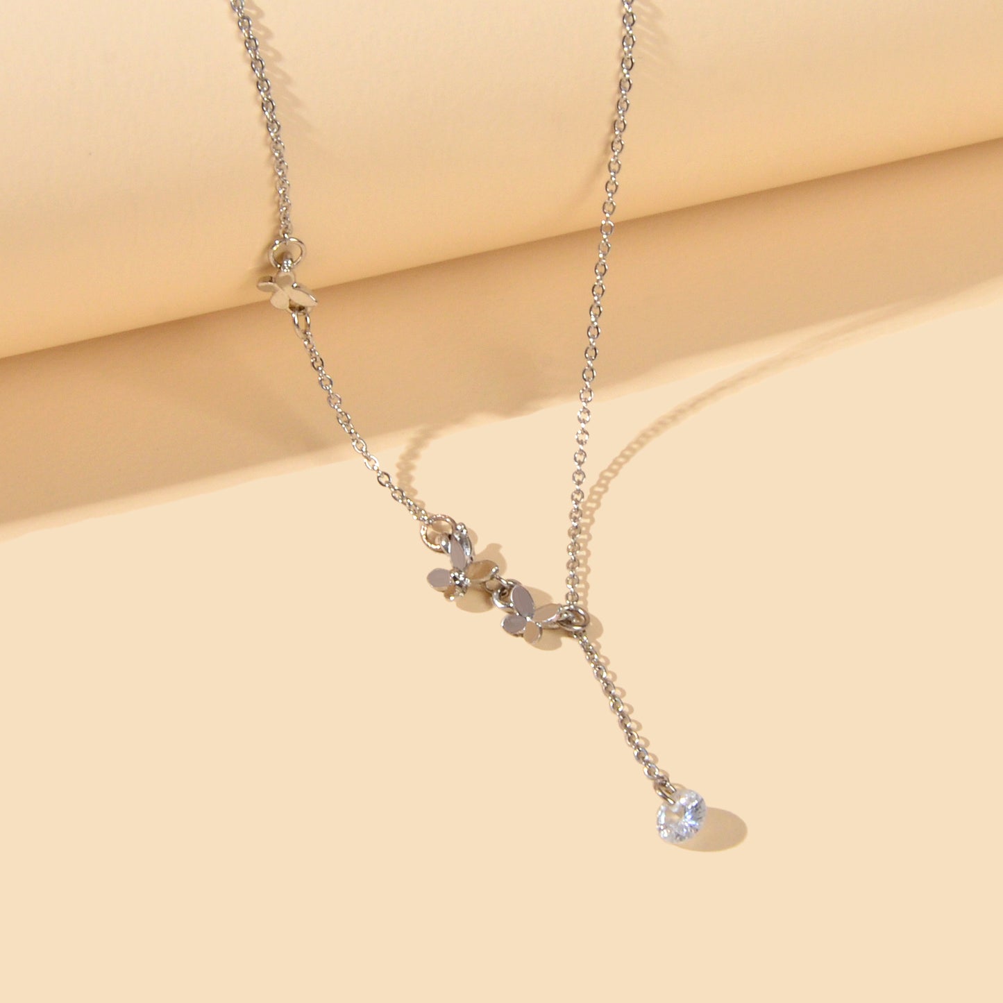 Charming Silver Chain Butterfly Rhinestone Charm Necklace Trendy Ladies Jewelry