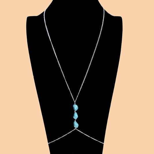 Bikini Beach Silver Chain Turquoise Body Chain Layered Chest Belly Body Jewelry