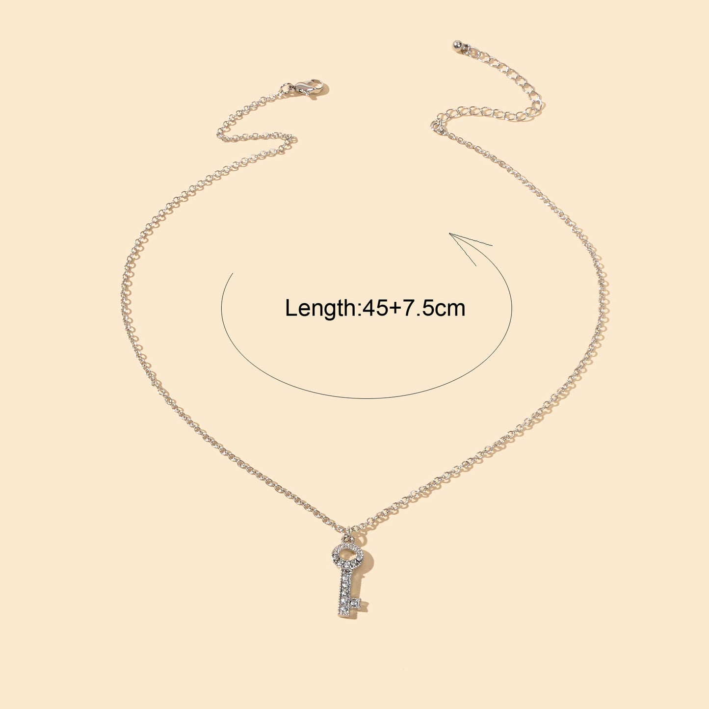 Perfect Engagement Jewellery Shining Silver Chain Rhinestone Key Charm Necklace