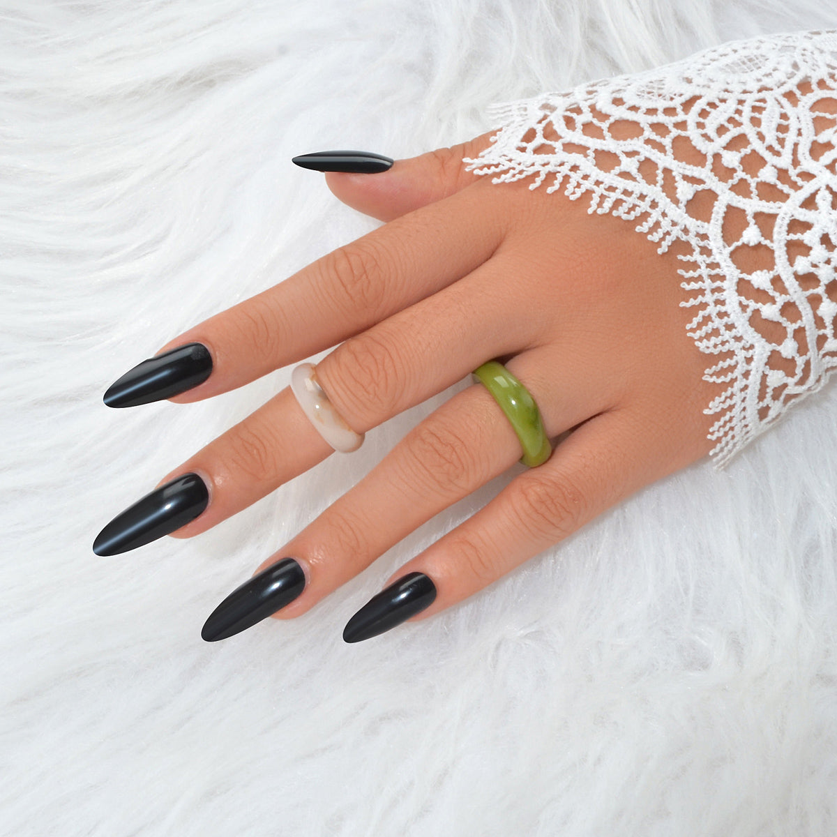 Stackable 2 pcs Beige Green Resin Chunky Multiple Bulk Pack Boho Chic Ring set