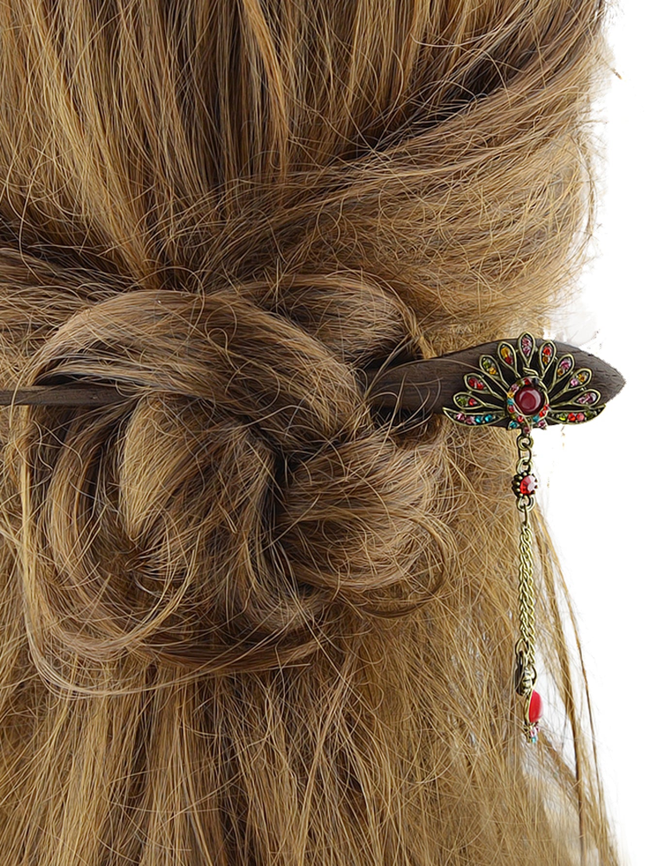Traditional Style Colorful Rhinestone Peacock Hair Sticks Women Hair Accessories