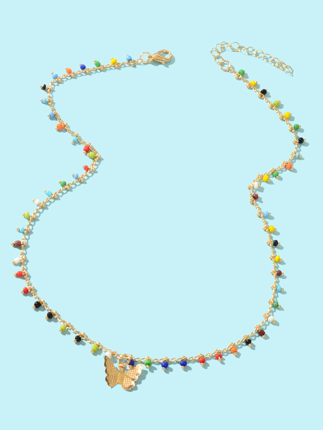 Bohemian Colorful Seed Beads Charm Chain Letter D Pendant Necklace Accessories
