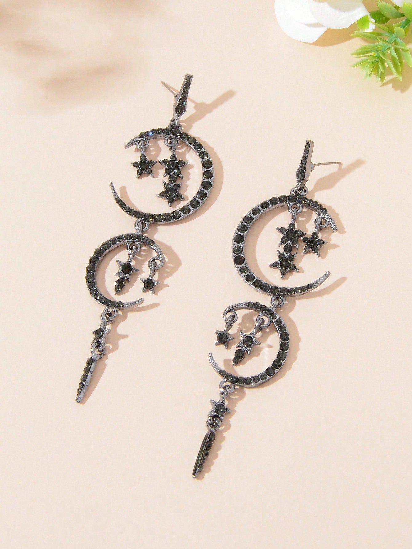 Starry Nights Long Earrings with Multiple Star Moon Pendants Celestial Glamour