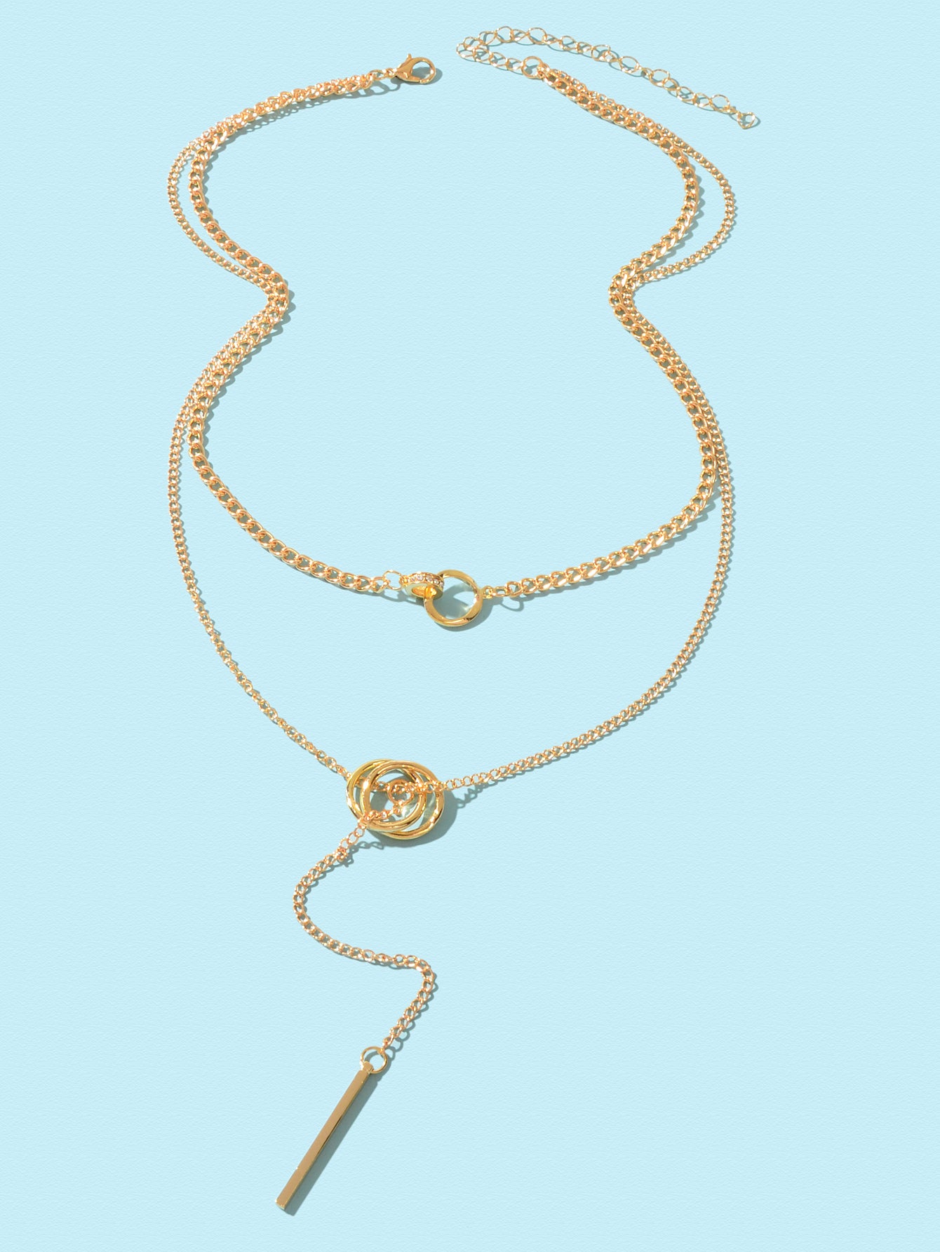 Stylish Double layer Chic Gold Chain Y Style Long Pendant Stick Lariat Necklace