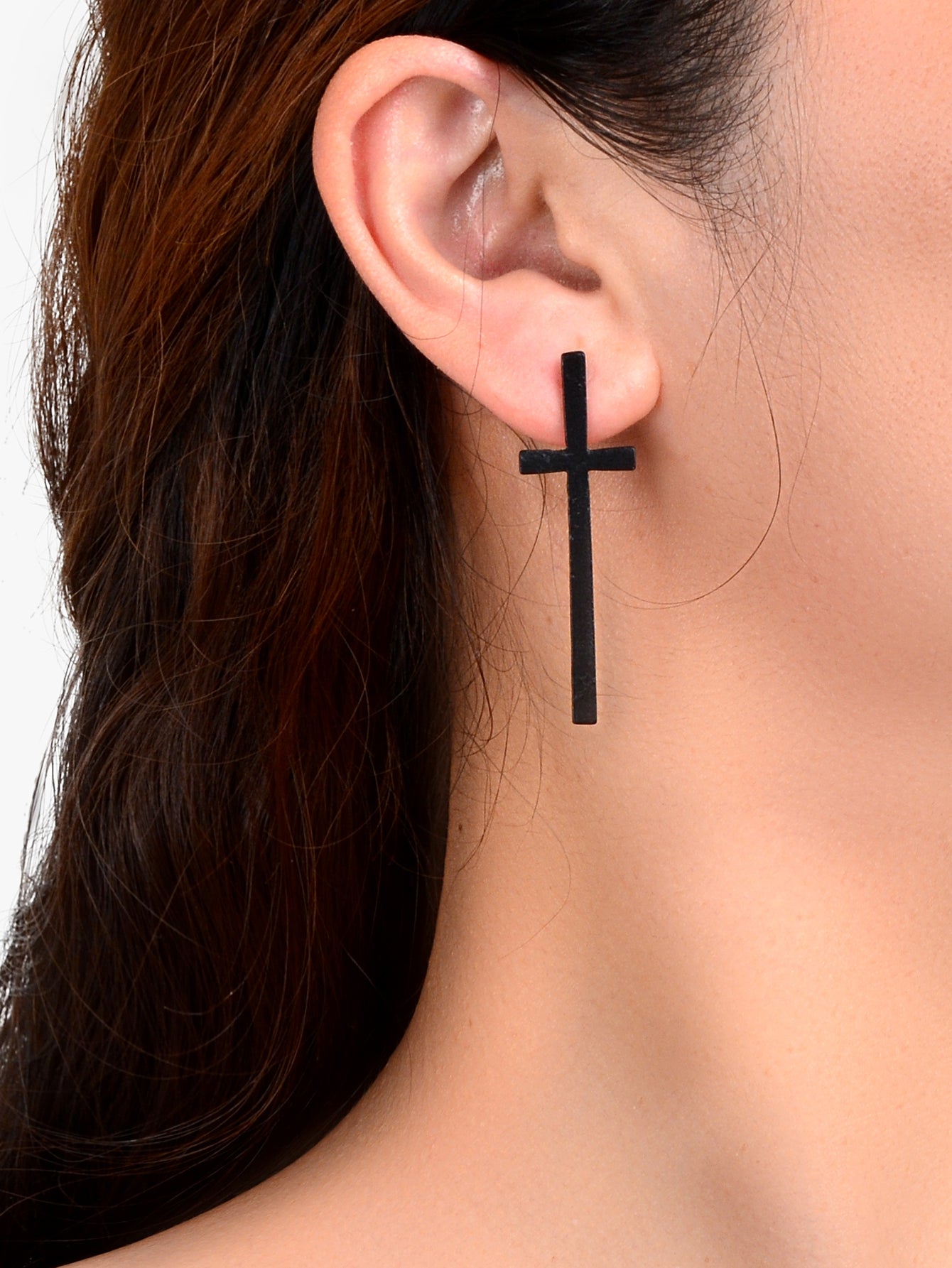 Cross Earrings Black Colour Drop Dangling Stud Girls Boys Party Gift Jewellery
