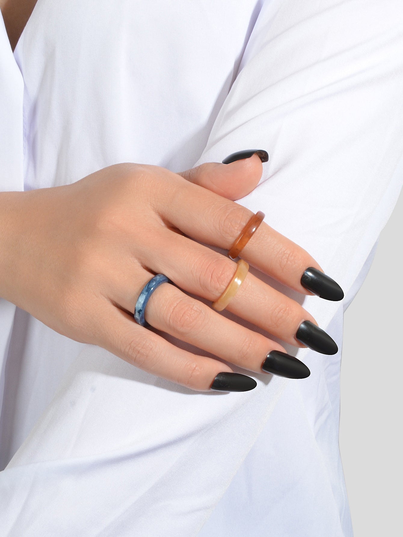 3 pcs Chic Jewellery Colorful Acrylic Multiple Stackable Midi Finger Ring Set