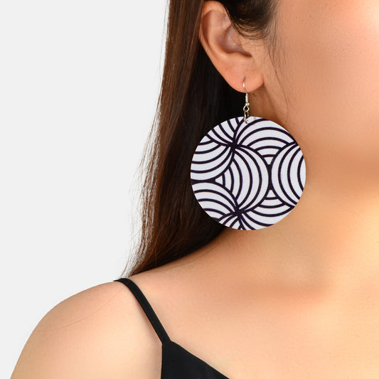 Black White Round Zebra Pattern Earrings Novelty Teenager Hanging Out Jewellery