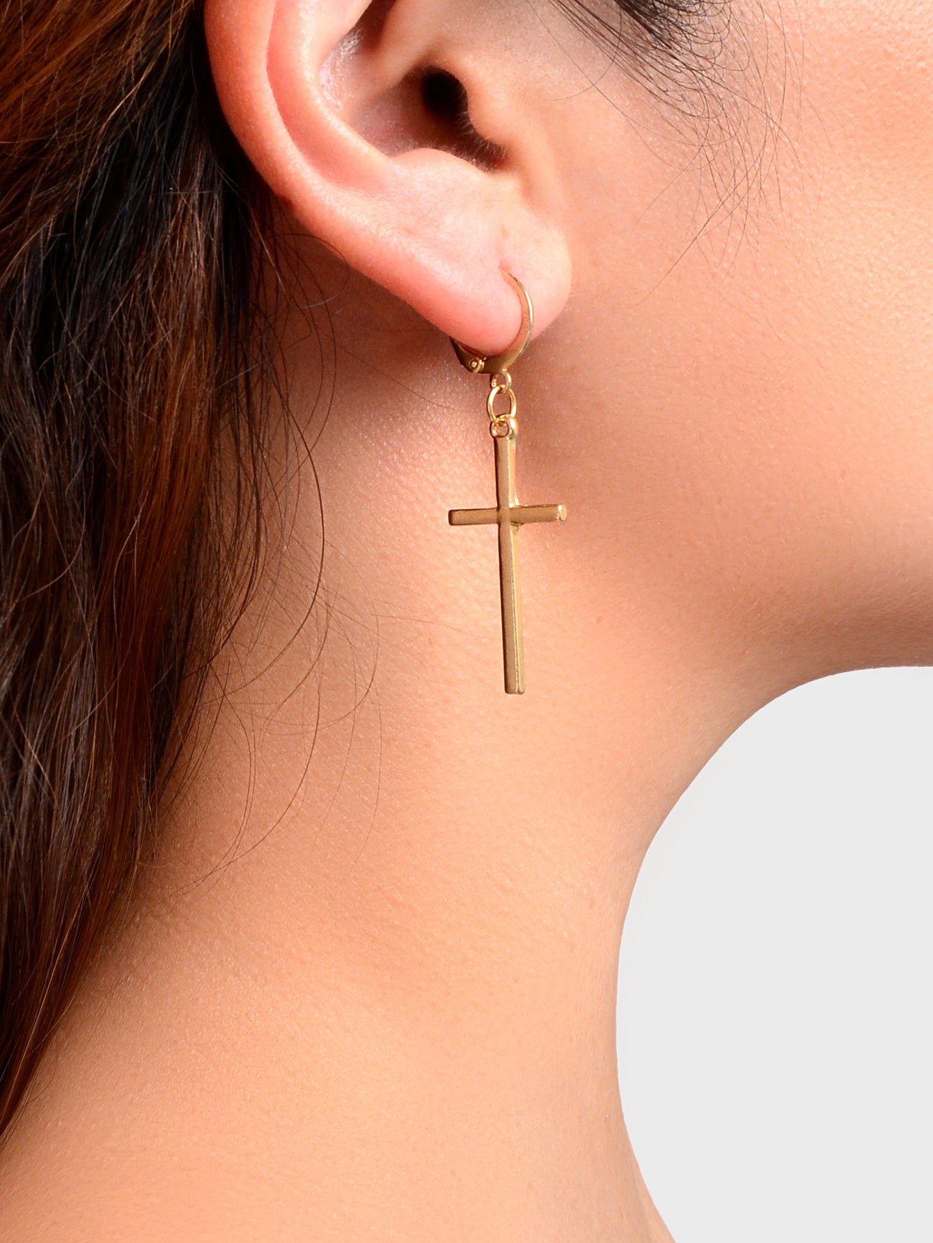 Women Girls Cross Love Heart Shaped Huggie Earrings Christmas Gift Jewellery