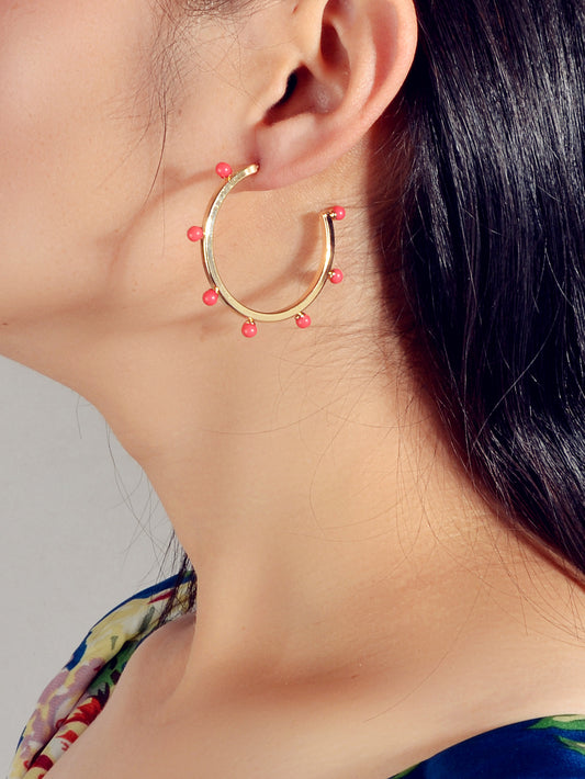 Designer Stylish Blue Hotpink Beads Silver Circle C Hoop Huggie Stud Earrings