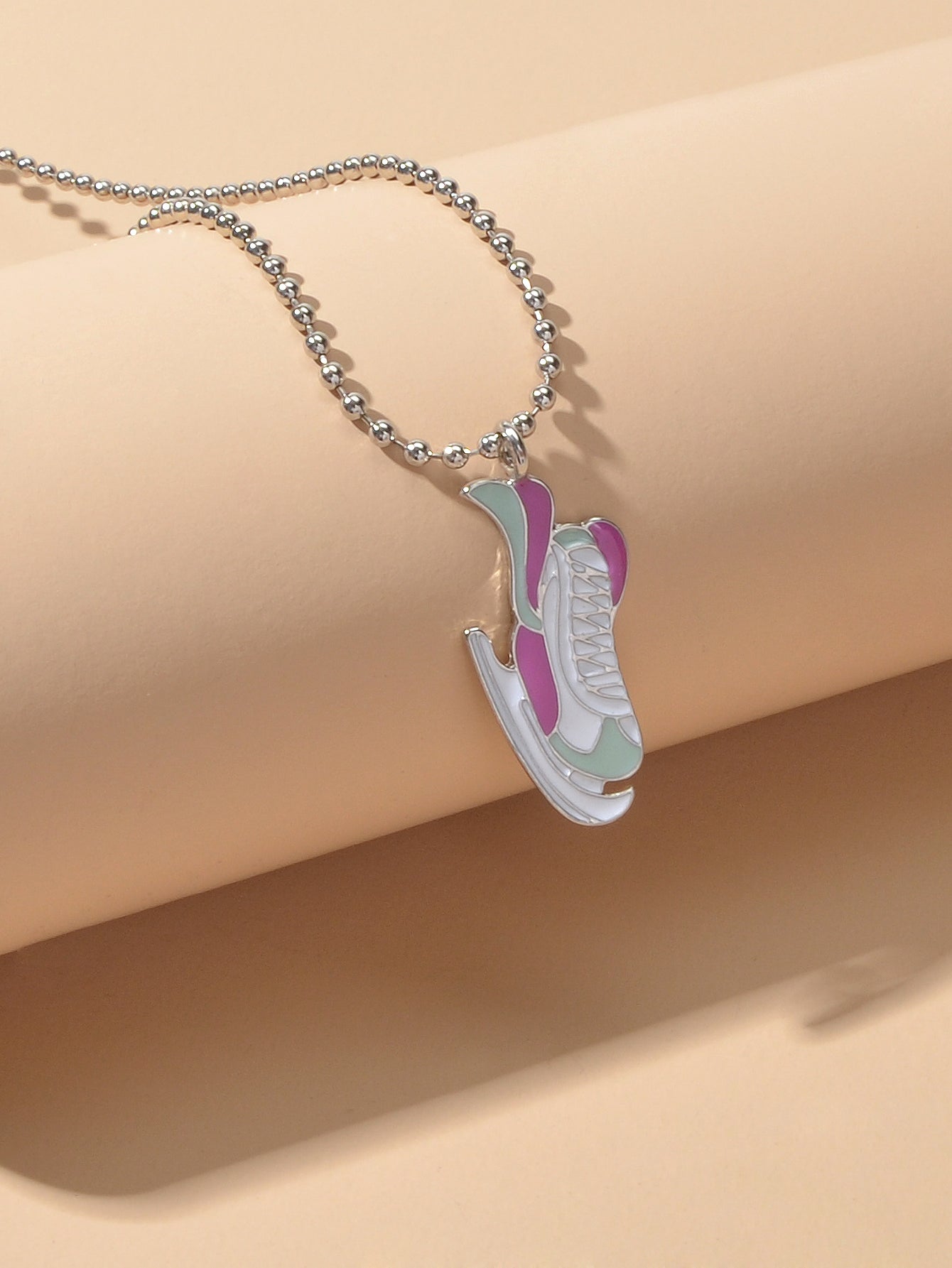 Silver Popcorn chain Colorful Enamel Skates Charm Necklace
