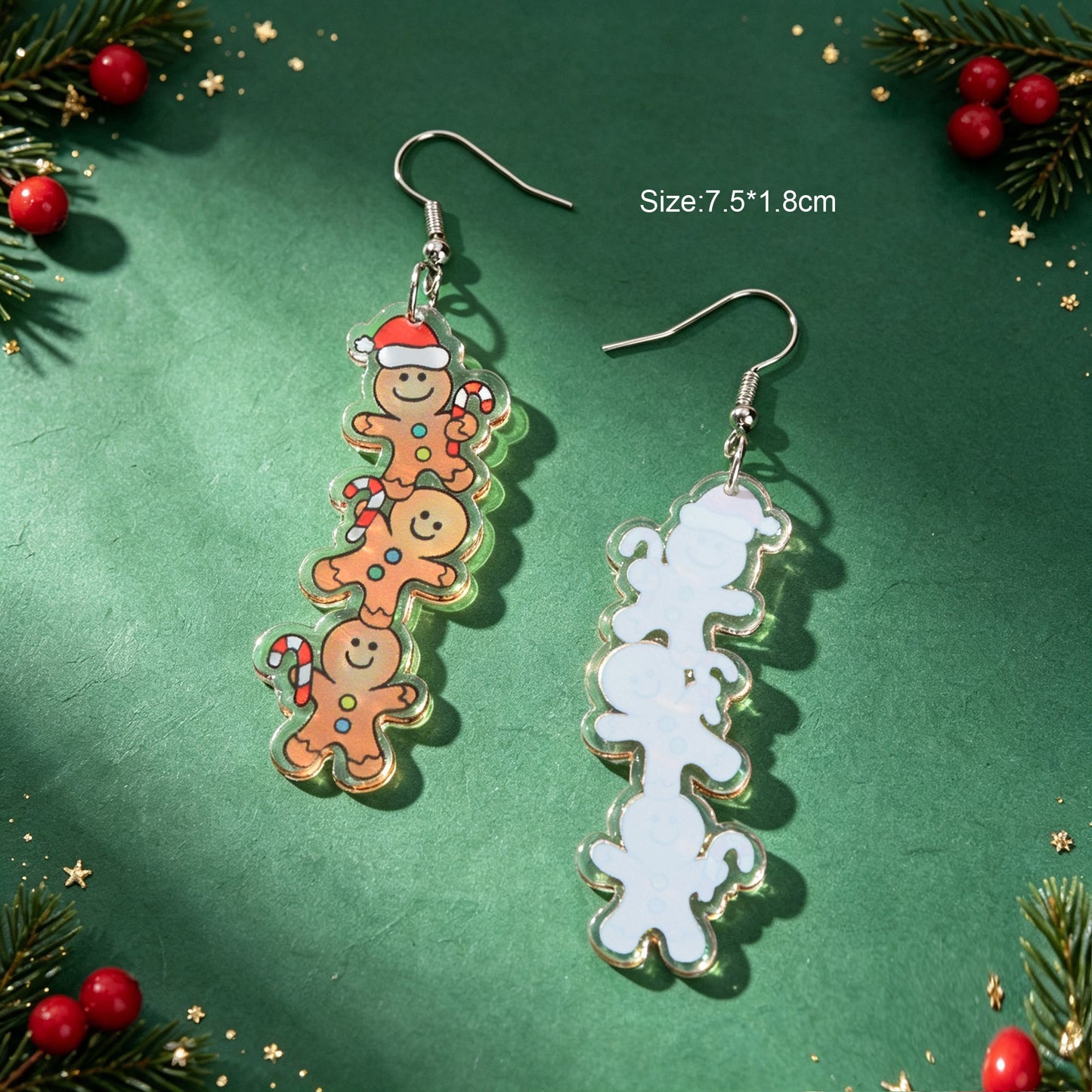 Lovely Xmas Stacked Gingerbread Man Acrylic Dangle Earrings Cartoon Festival Party Accessories Gift