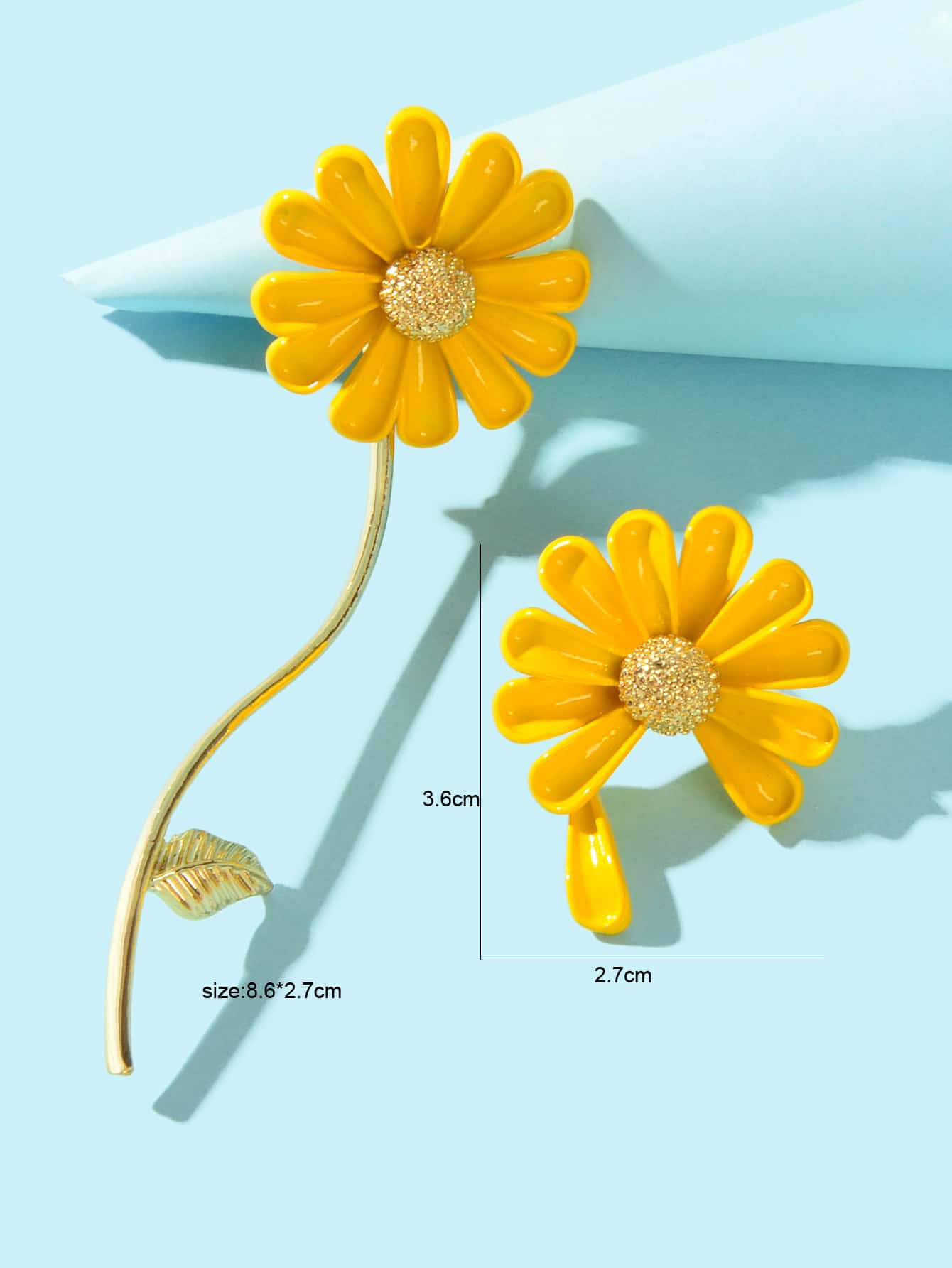 Asymmetrical White Enamel Flower Stick Stud Dangle Earrings Ear Jacket Jewellery