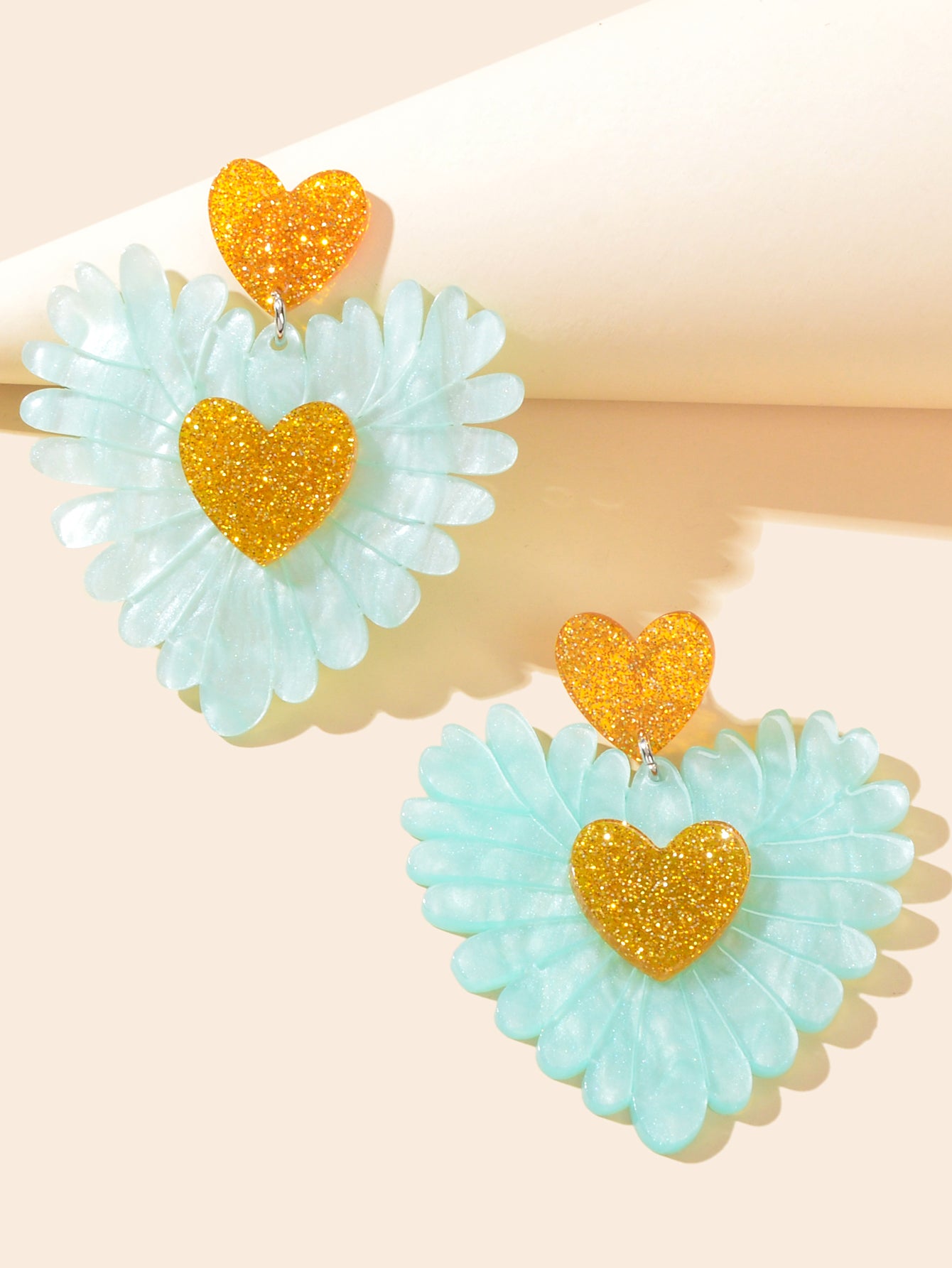 Sweet Holiday Acrylic Purple Flower Heart Earrings Valentine's Day Gift Jewelry