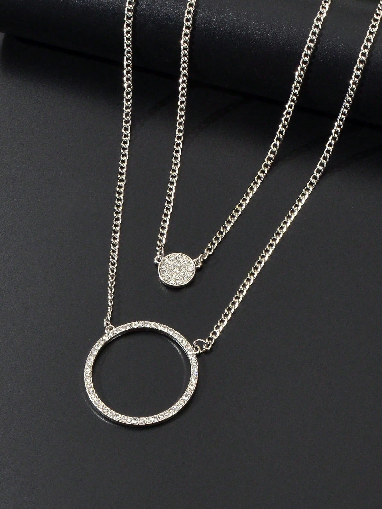 Silver Double-Layered Large Circle Pendant Necklace - Stylish Statement Jewelry