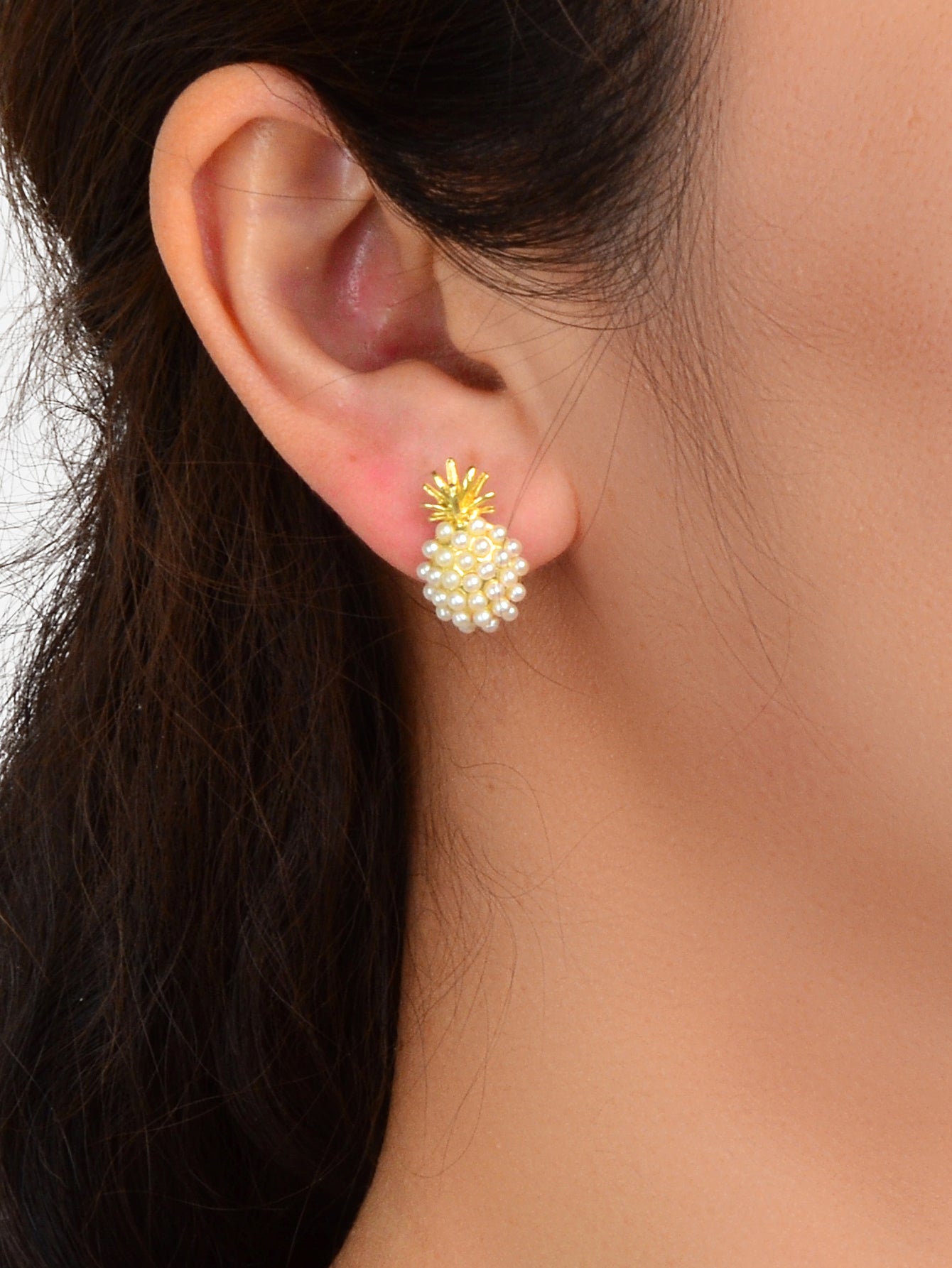 Fruit Jewelry Inspiring Imitation Pearl Decoration Gold Stud Pineapple Earrings