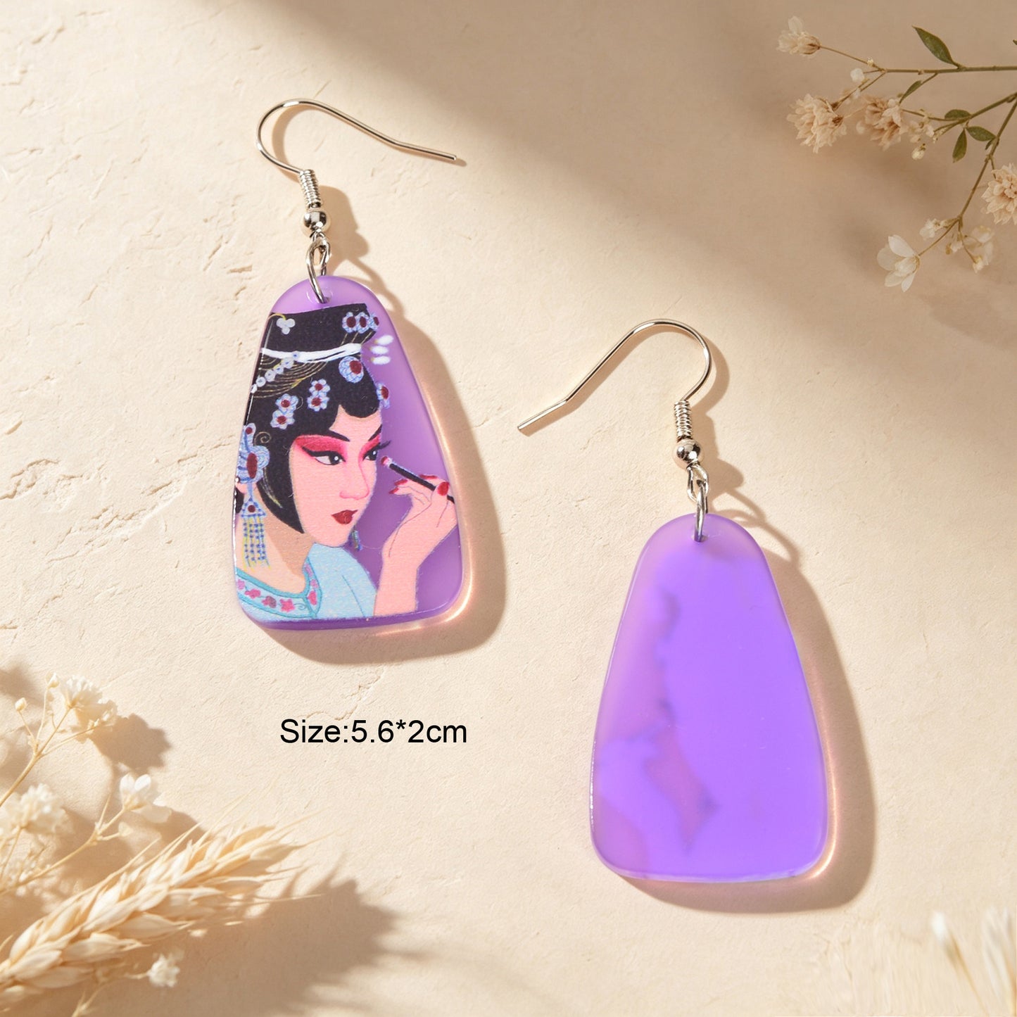 Chinese Opera Figure Purple Acrylic Drop Earrings Party Gift Giving Photoshoot Jewelry