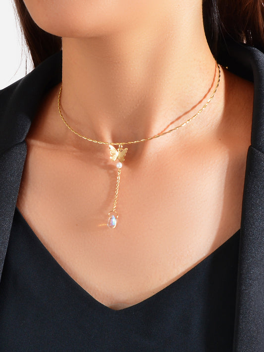 Designer Jewelry Gold Short Choker Collar Butterfly Beads Charm Trendy Necklace