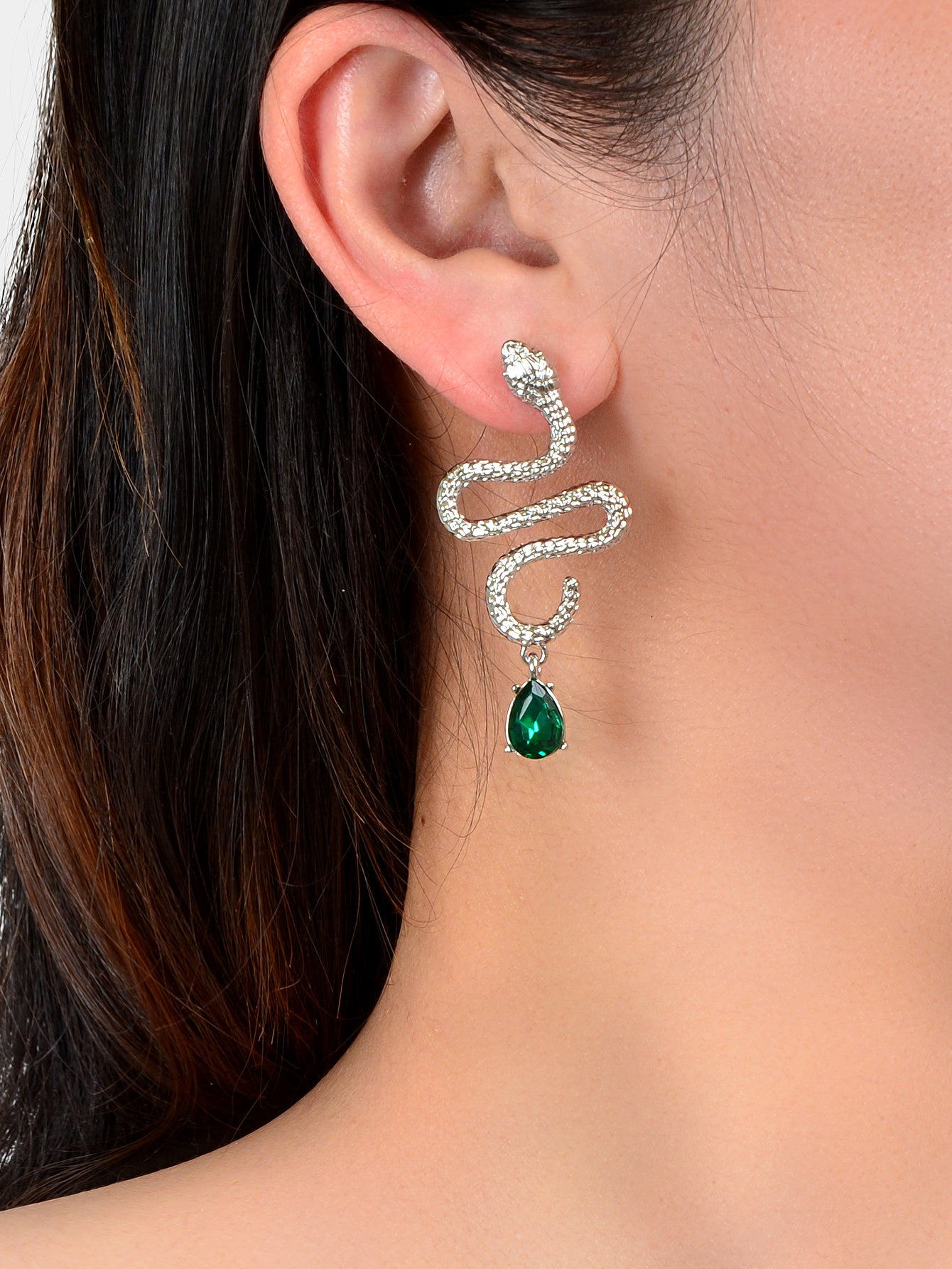 Snake Drop Earrings Dangle Big Green Rhinestone Emerald Charm Stud Punk Jewelry