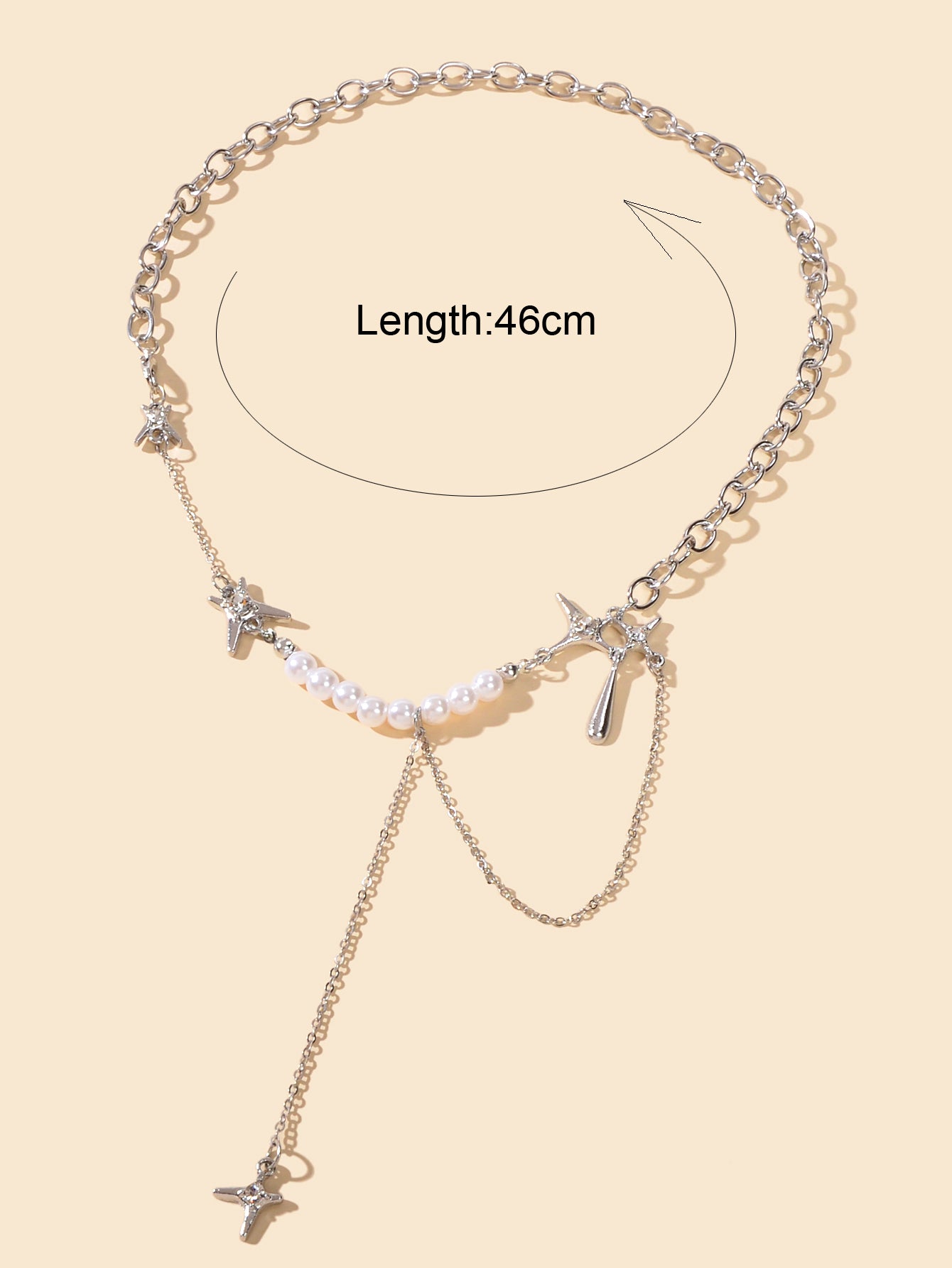 Multiple Silver Chain Star Charm Pearl Decoration Clavicle Necklace Costume Gift