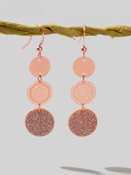 Chic Triple Round Disc Pendants Earrings Stylish Dangling Ear Jewelry Girls Gift