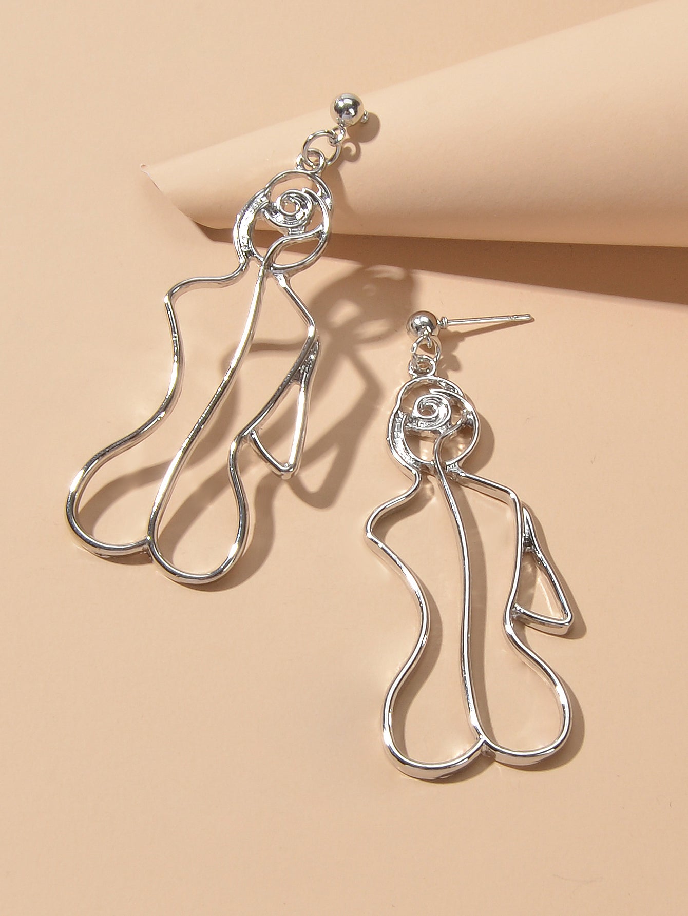 Creative Gold Hollow Statement Geometric Fun Abstract Art Female Body Earrings