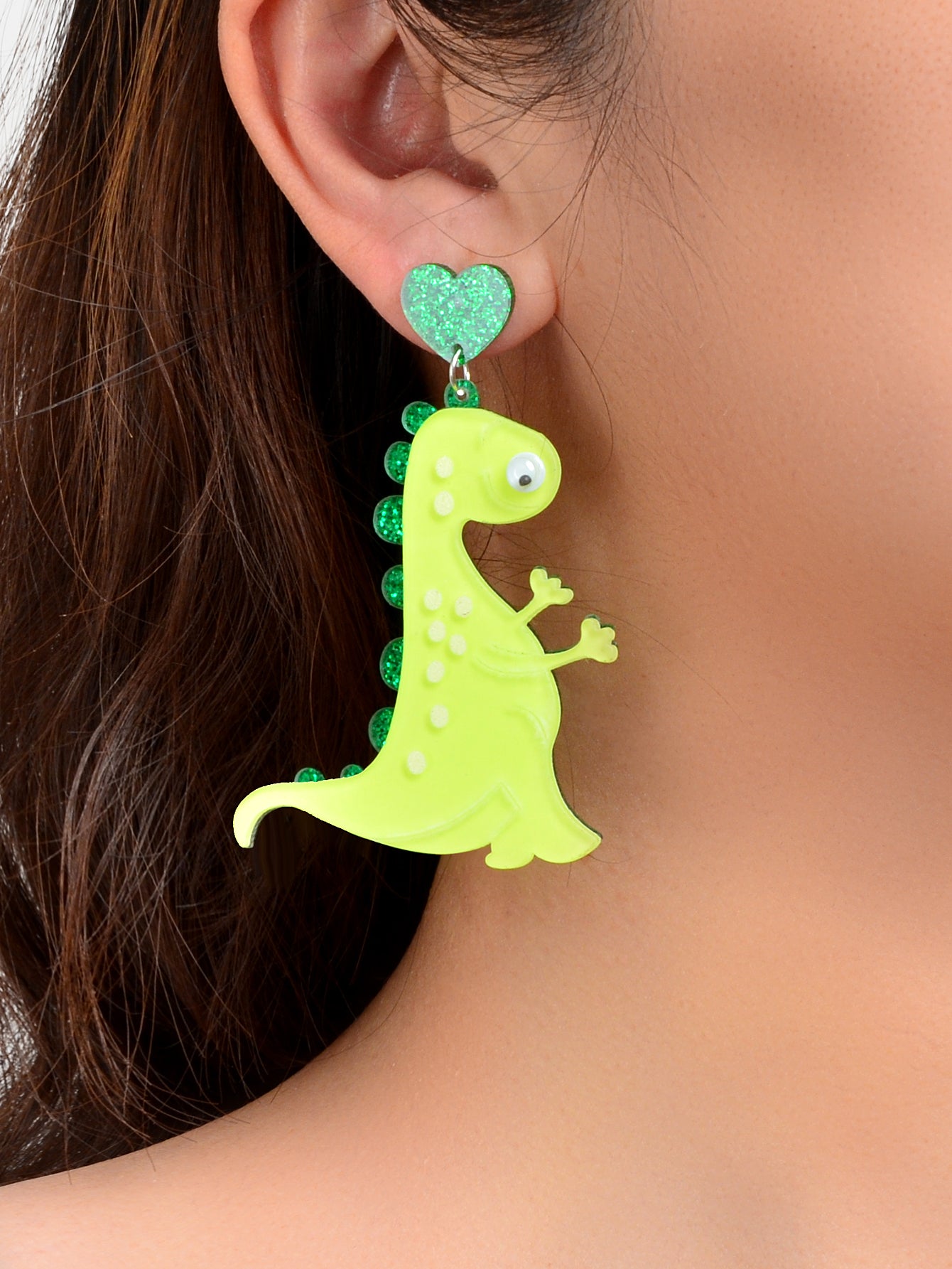 Green Dinosaur Dangle Stud Earrings Lovely Acrylic Animal Design Accessories
