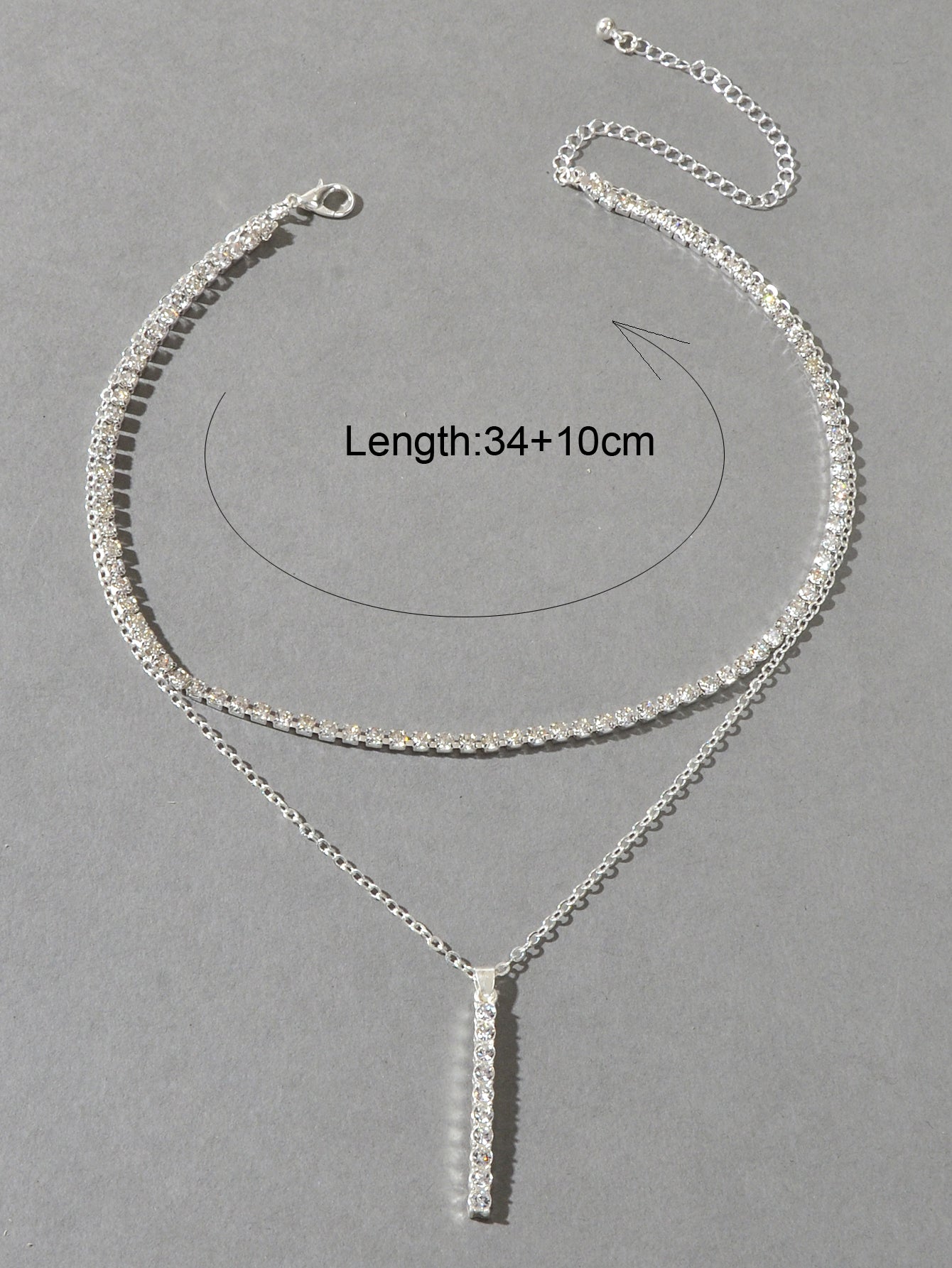 Trendy Shining Full Rhinestone Gold Silver Double layer Chain Bar Charm Necklace