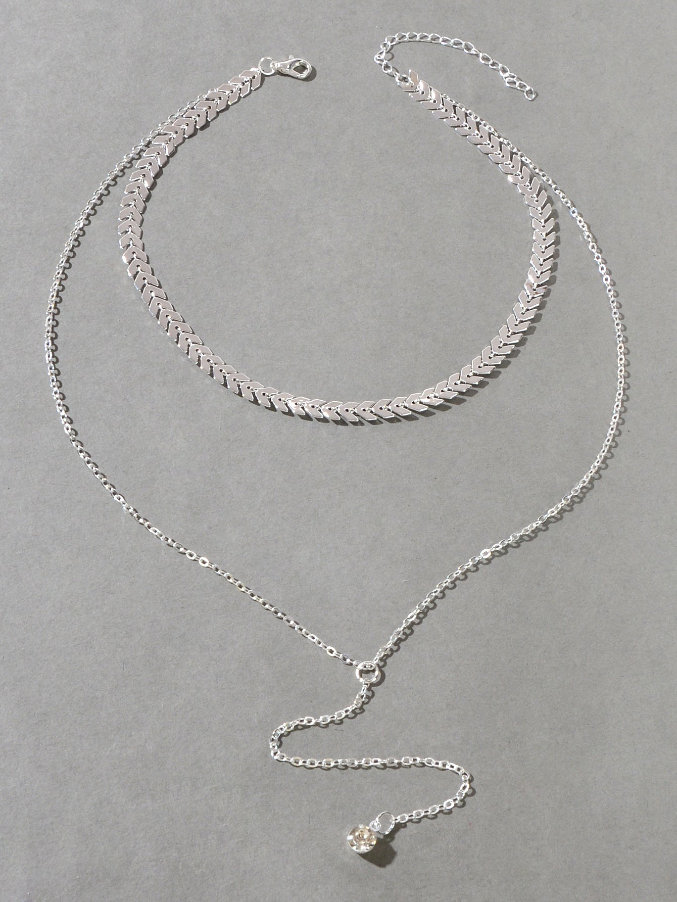 Double layer Chain Dangling Rhinestone Pendant Lariat Necklace Female Jewellery