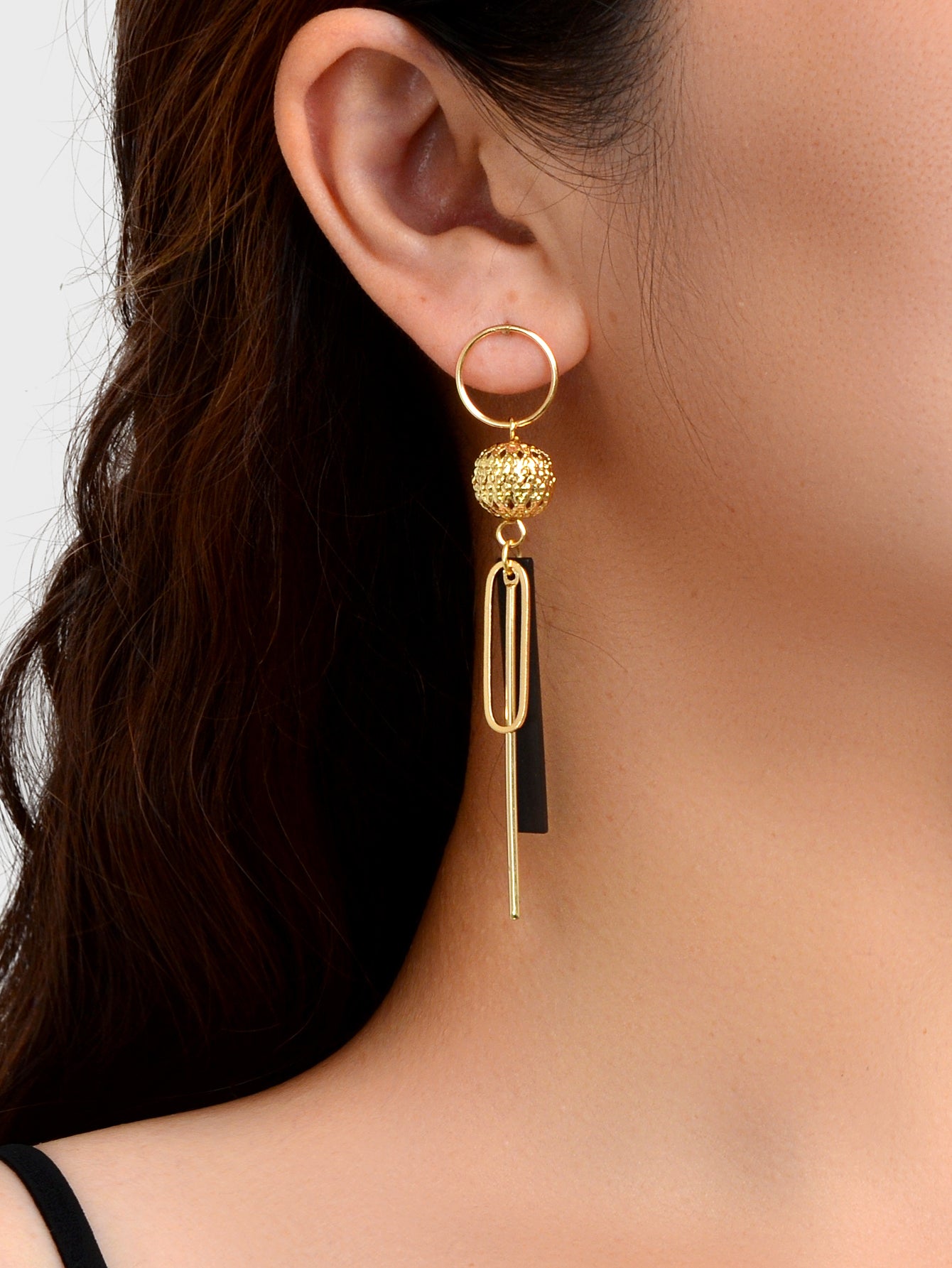 Gold Bar Dangle Geometric Line Stick Ball Circle Drop Exaggerate Square Earrings
