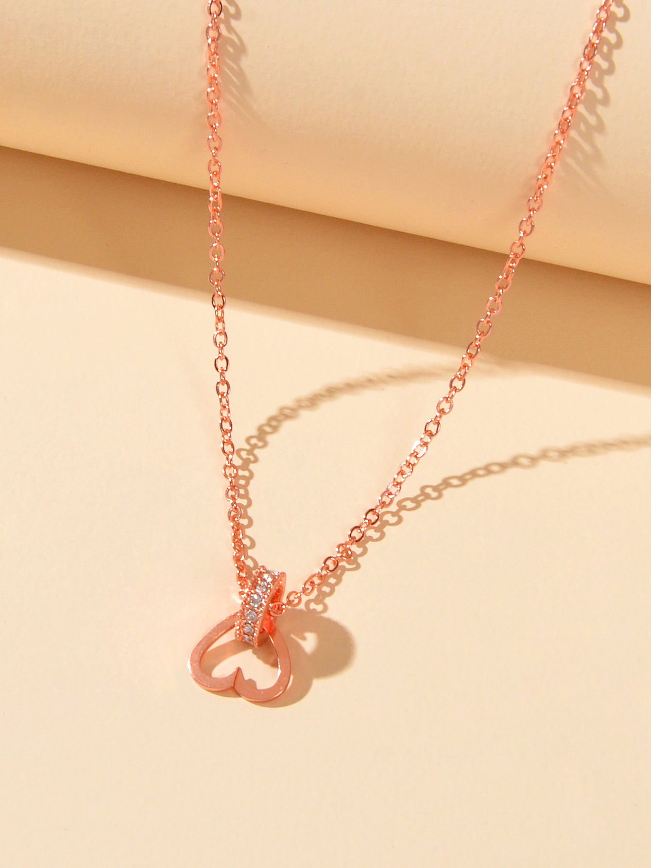 Wedding Engagement Jewelry Rose Gold Chain Rhinestone Circle Heart Charm Necklace