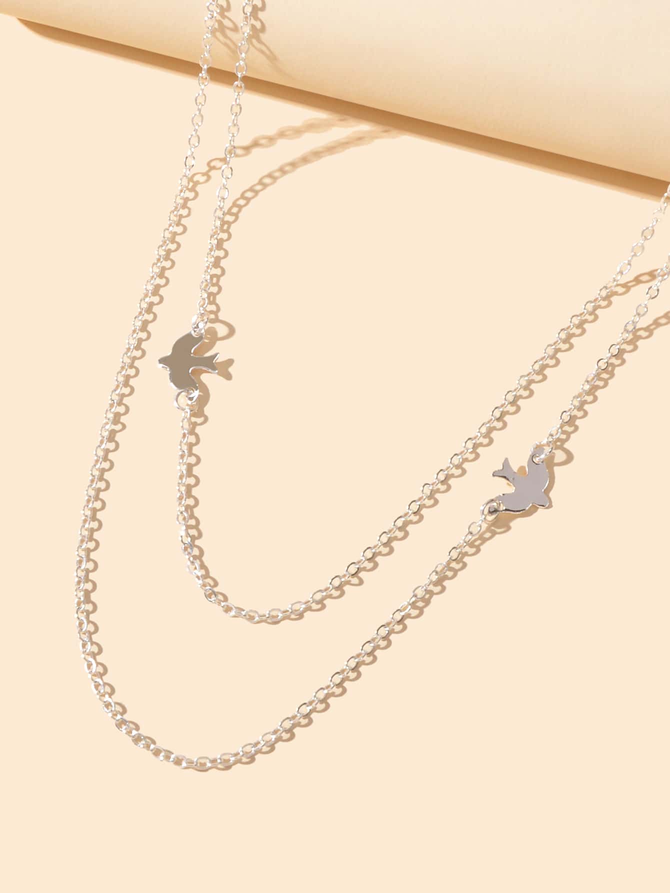 Female Jewelry Wholesale Price Double layer Silver Chain Bird Clavicle Necklace