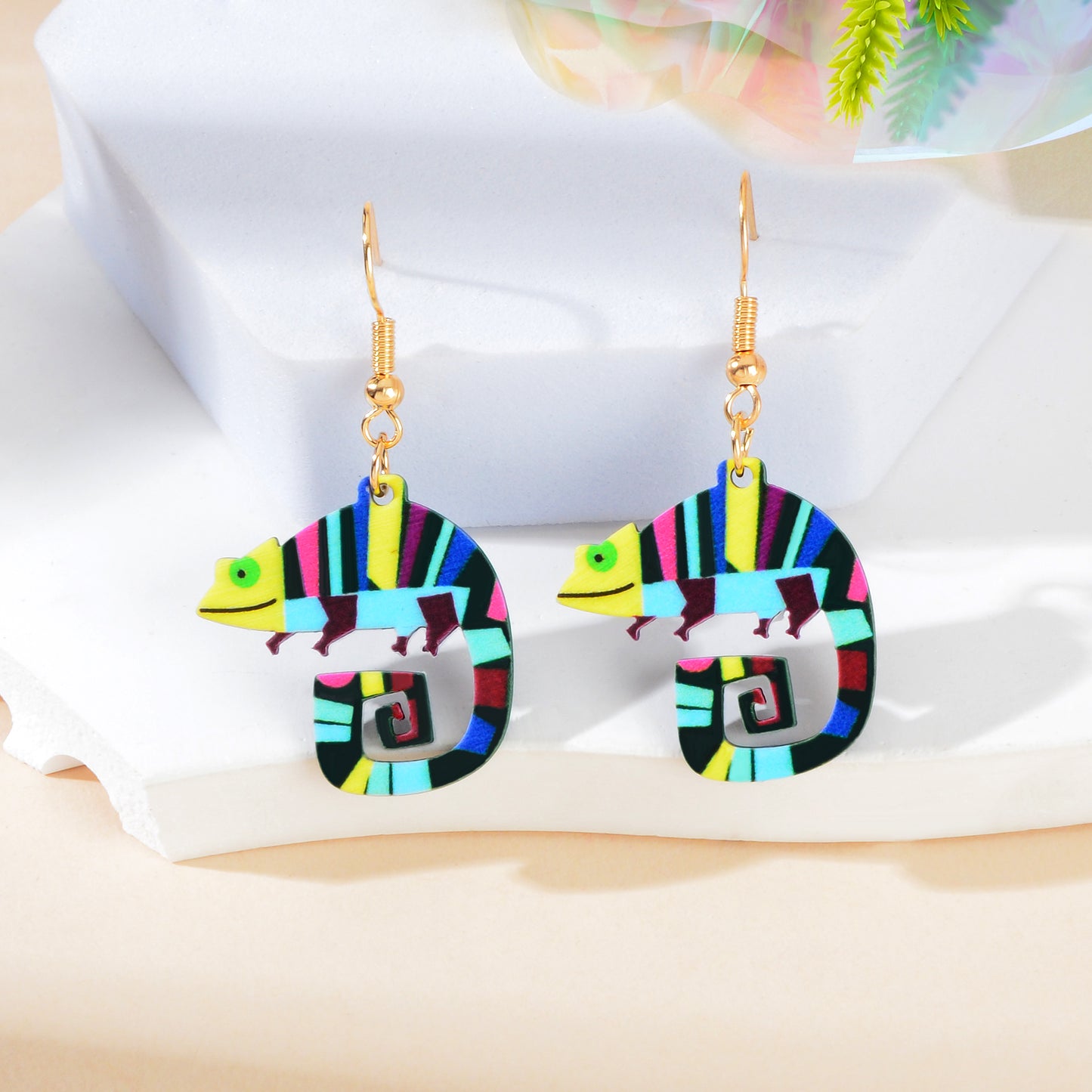 Designer Stylish Colorful Chameleon Acrylic Cute Cartoon Animal Dangle Earrings