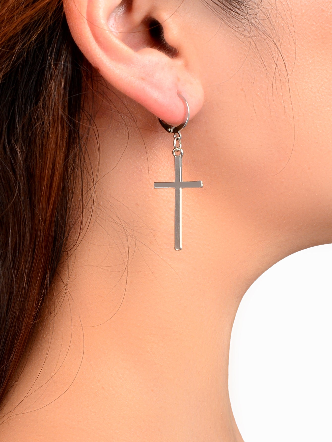 Women Girls Cross Love Heart Shaped Huggie Earrings Christmas Gift Jewellery