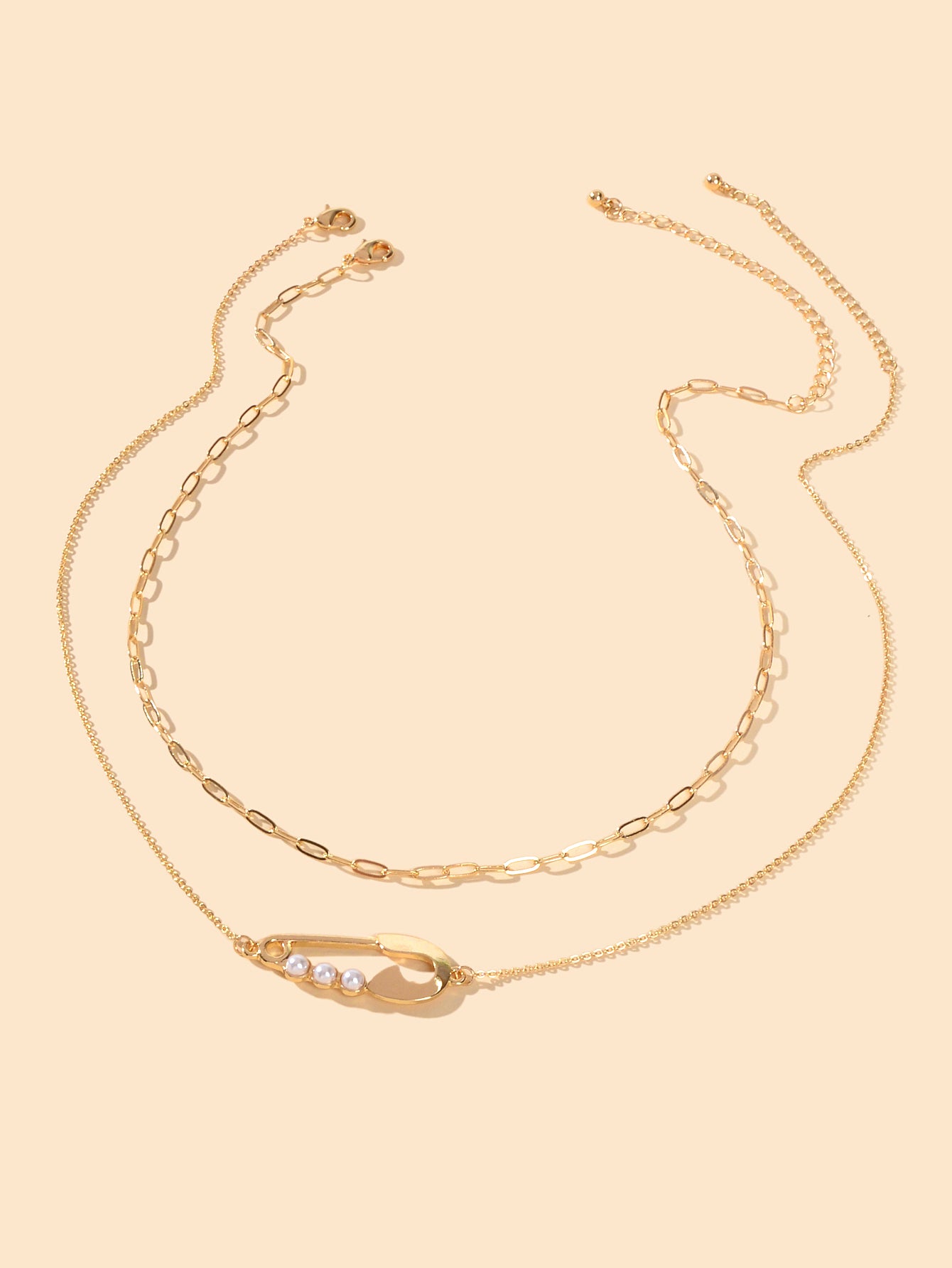 2pcs Popular Accessories Gold Chain Pearl Decor Pin Charm Necklace Women Jewelry
