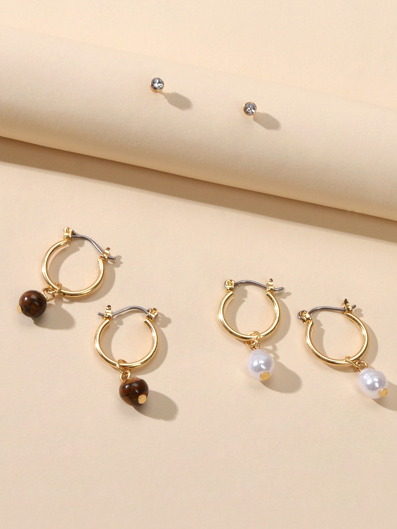 3 pairs Ear Jewellery Pearl Beads Charm Hoop Earrings set Rhinestone Studs Gift