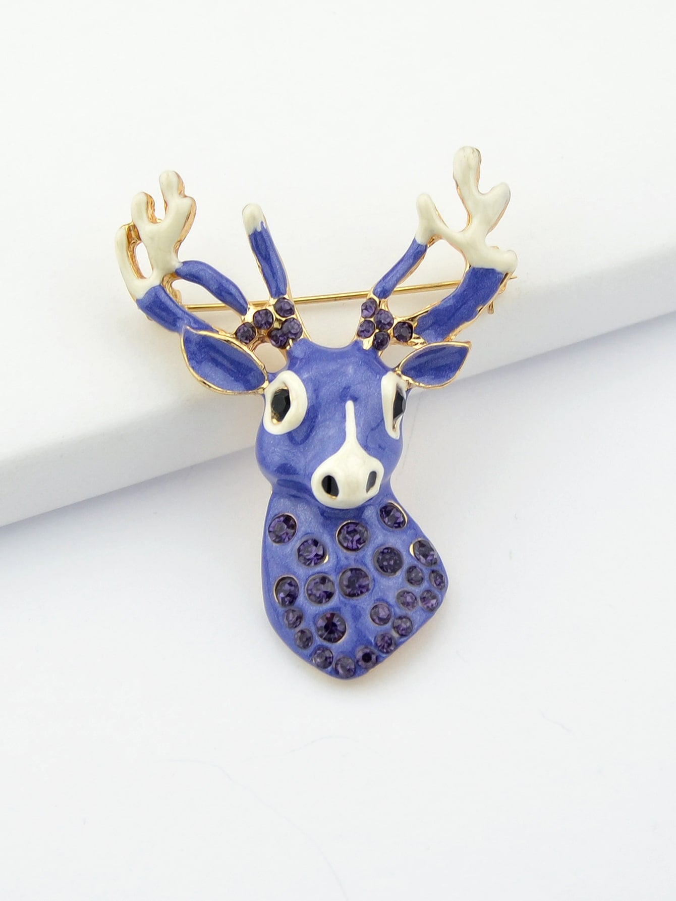Delicate Xmas Jewellery Rhinestone Reindeer Brooch Purple Deer Head Animals Pin