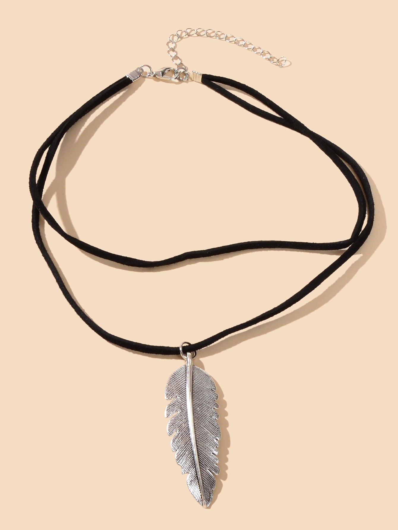 Double Layer Black Choker Silver Feather Charm Necklaces Gothic Women Collar