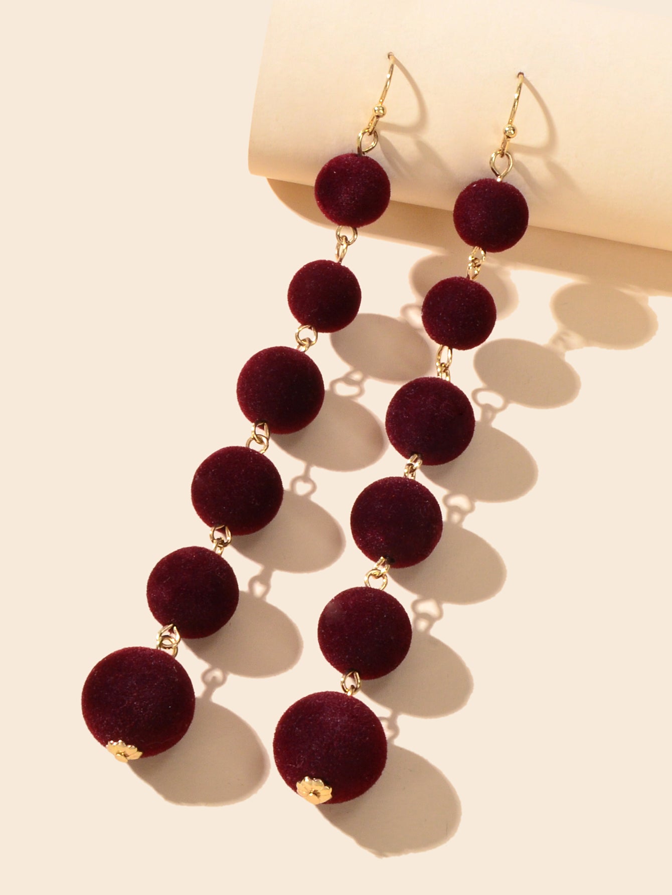Retro Winered Flocking Ball Statement Long Pendant Pom Pom Dangle Earrings Gift