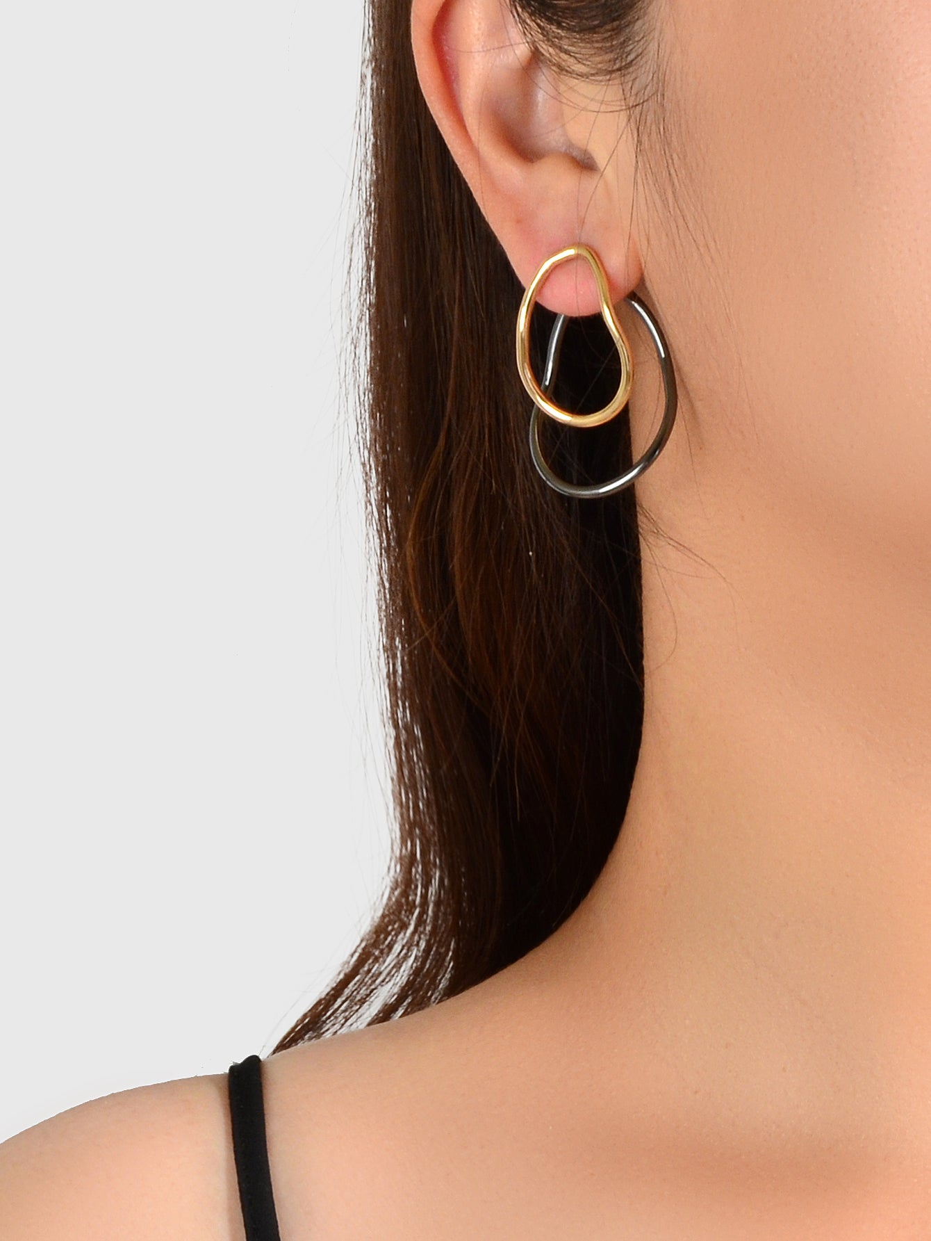 Gold Gunblack Geometric Ear Jacket Front Back Stud Exaggerated Statement Earring