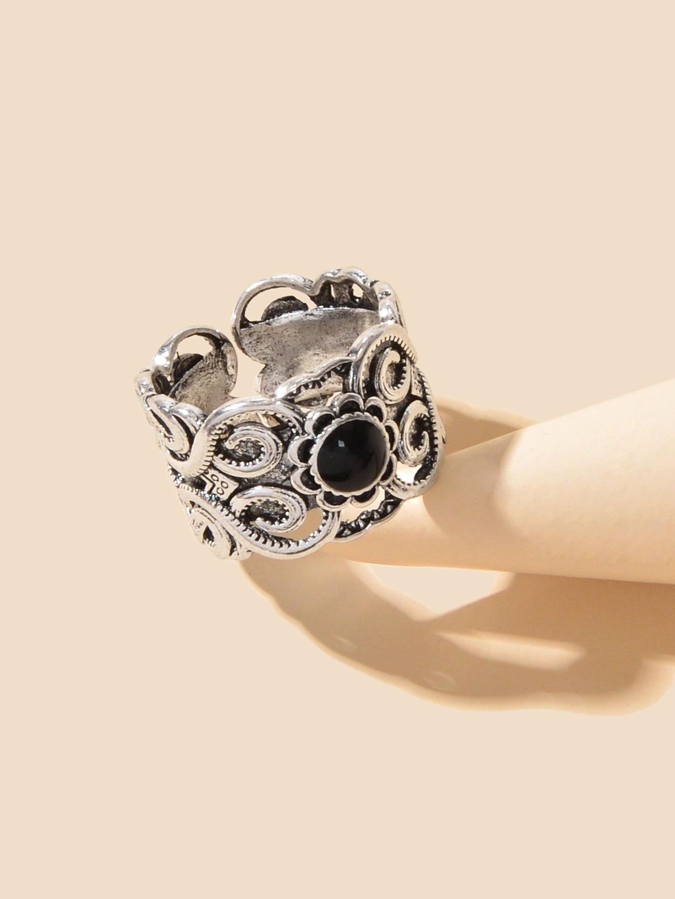 Antique Silver Plated Turkish Style Carved Vintage Girls Oxidized Designer Ring