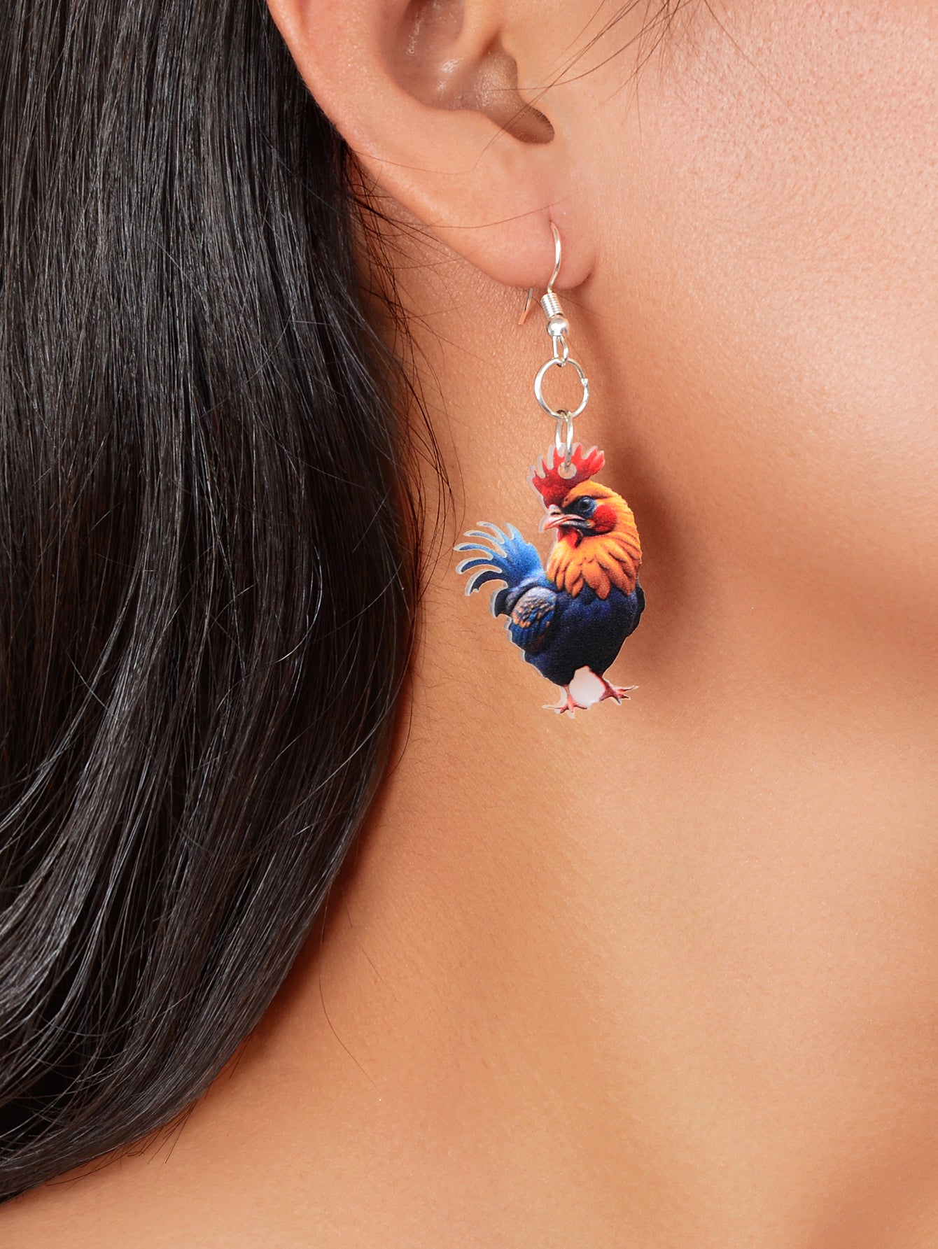 Vivid Rooster Acrylic Animal Dangle Earrings Women Vacation Chicken Jewellery