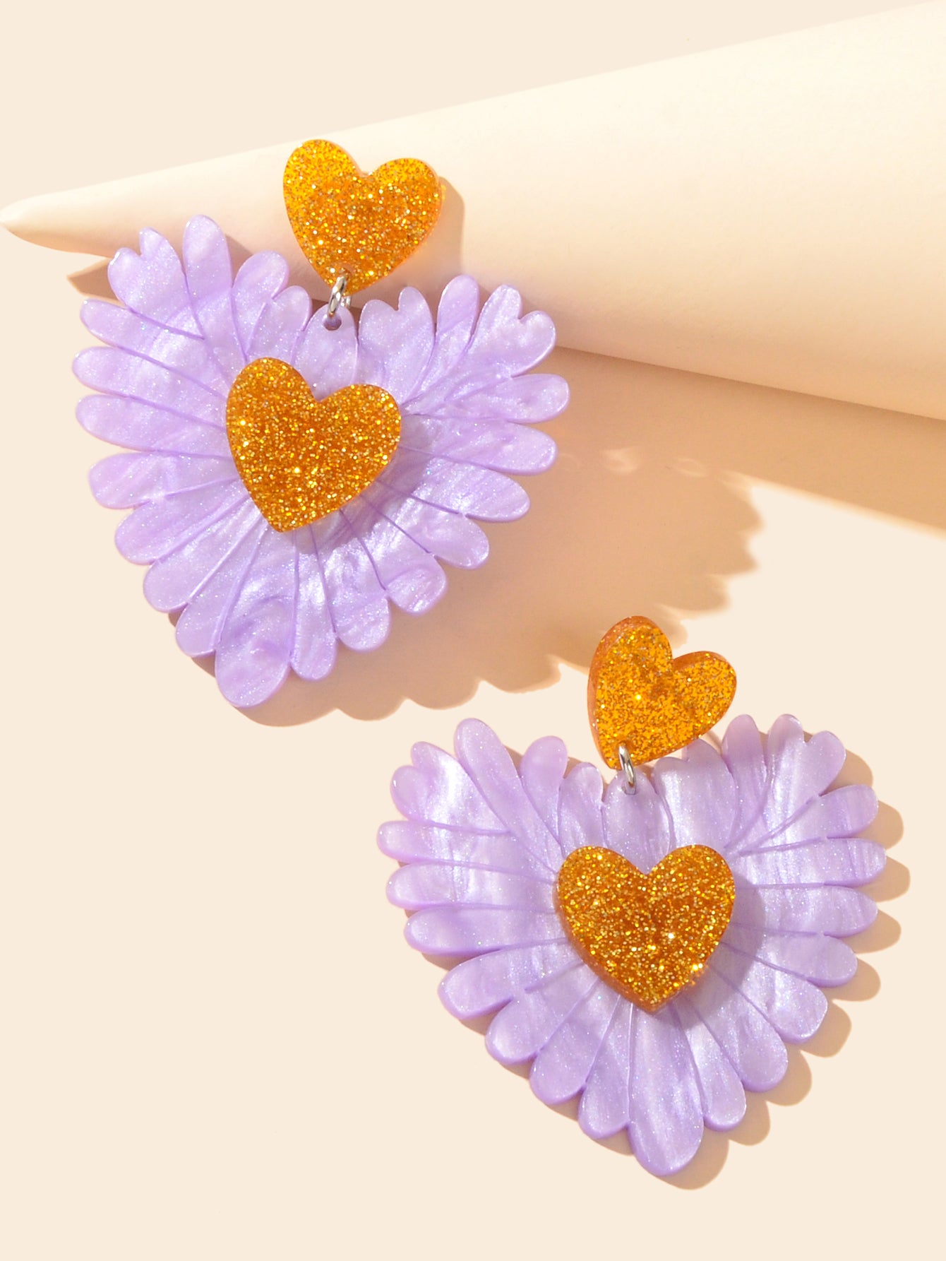 Sweet Holiday Acrylic Purple Flower Heart Earrings Valentine's Day Gift Jewelry