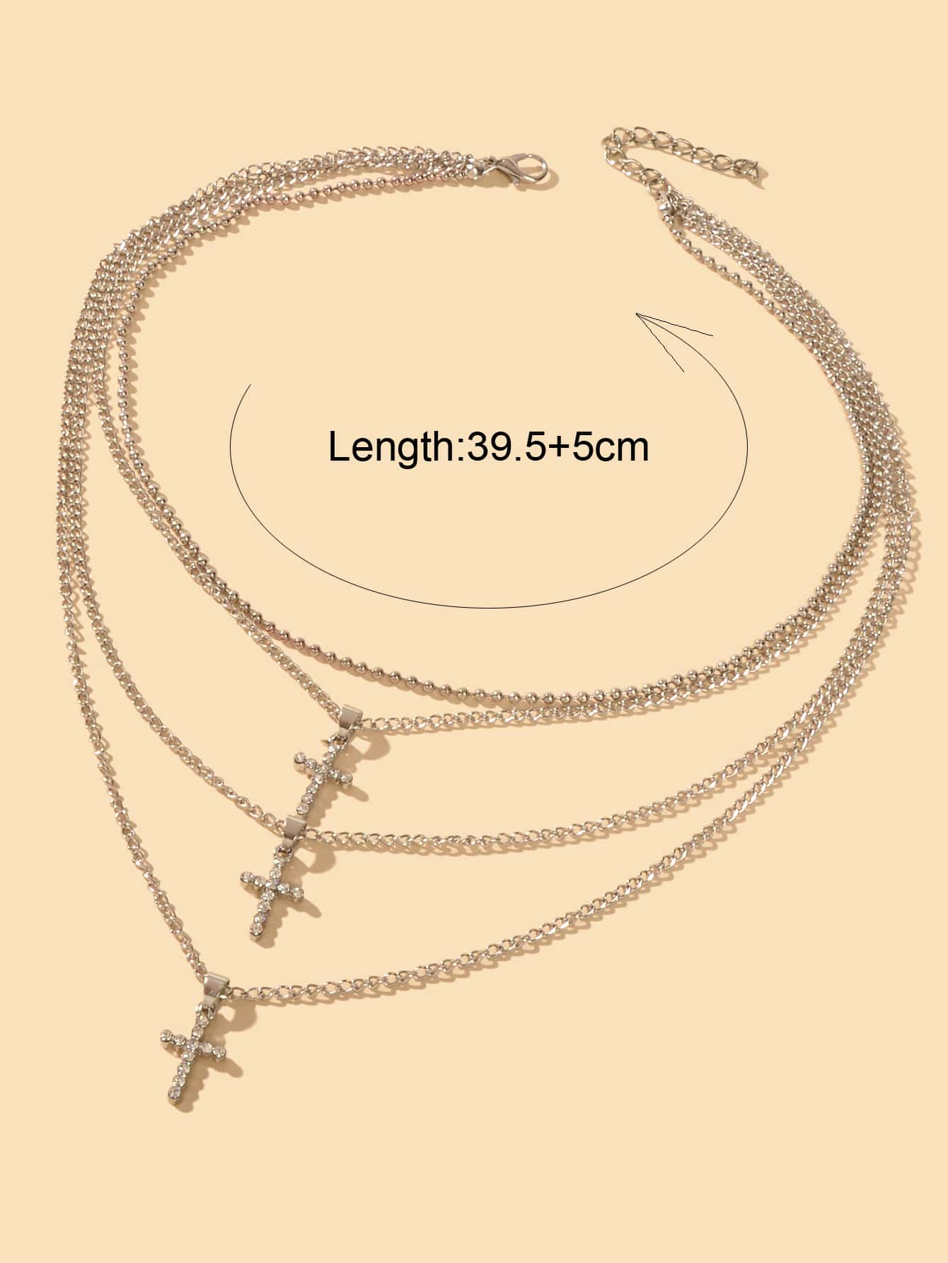 Unique Design Rhinestone Multi-layer Gold Silver Chain Cross Pendant Necklace