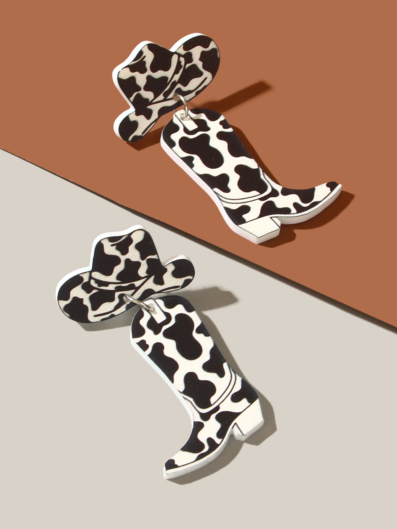 Retro Design Style Cowboy Boots Hats Acrylic Black White Pattern Dangle Earrings