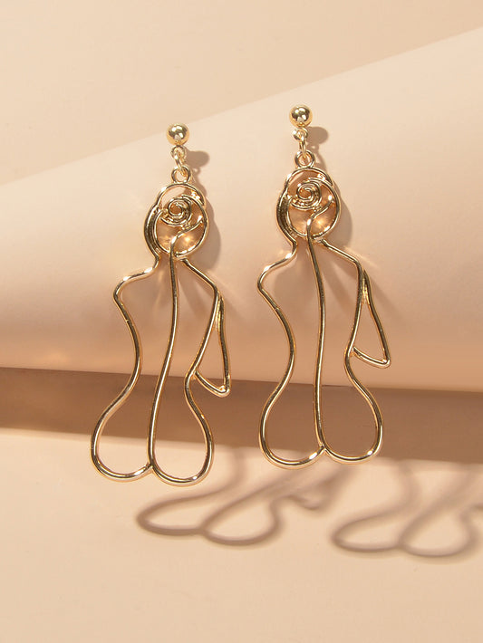 Creative Gold Hollow Statement Geometric Fun Abstract Art Female Body Earrings