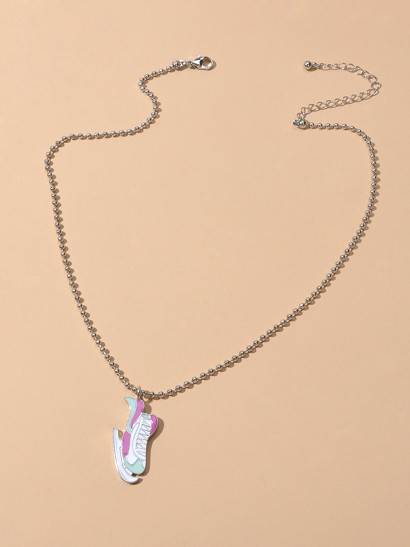 Silver Popcorn chain Colorful Enamel Skates Charm Necklace