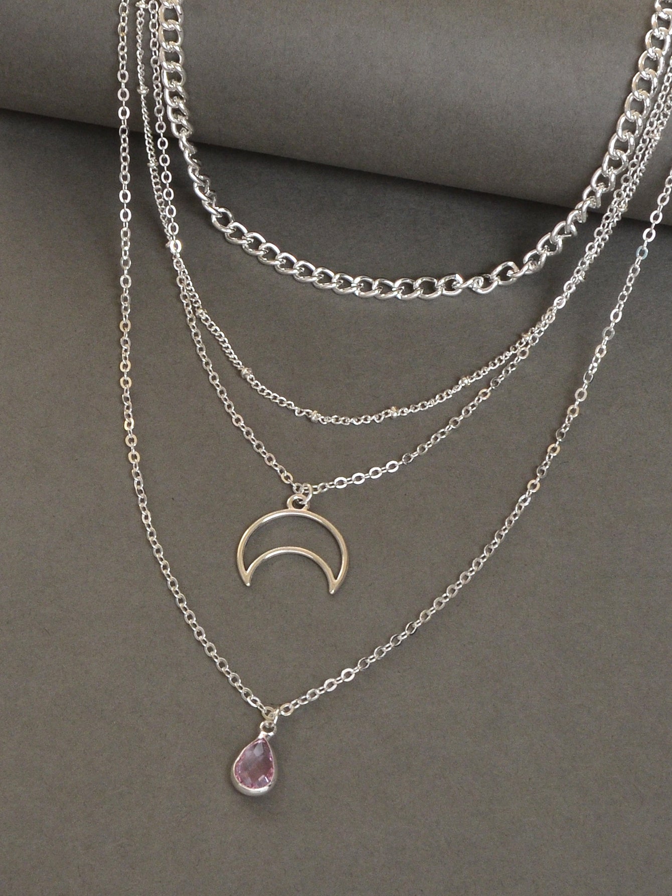 Multi-layer Gold Tone Chain Moon Water Drop Pendant Necklace Girls Party Jewelry